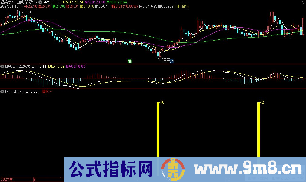 通达信底回调共振副图指标 源码 贴图