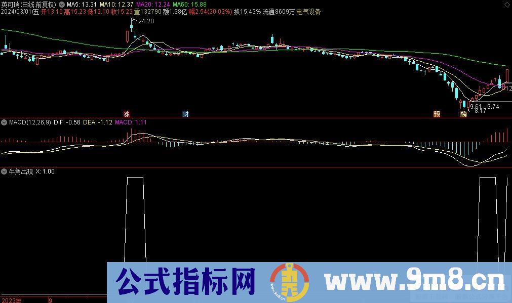通达信牛角出现选股指标 源码 贴图