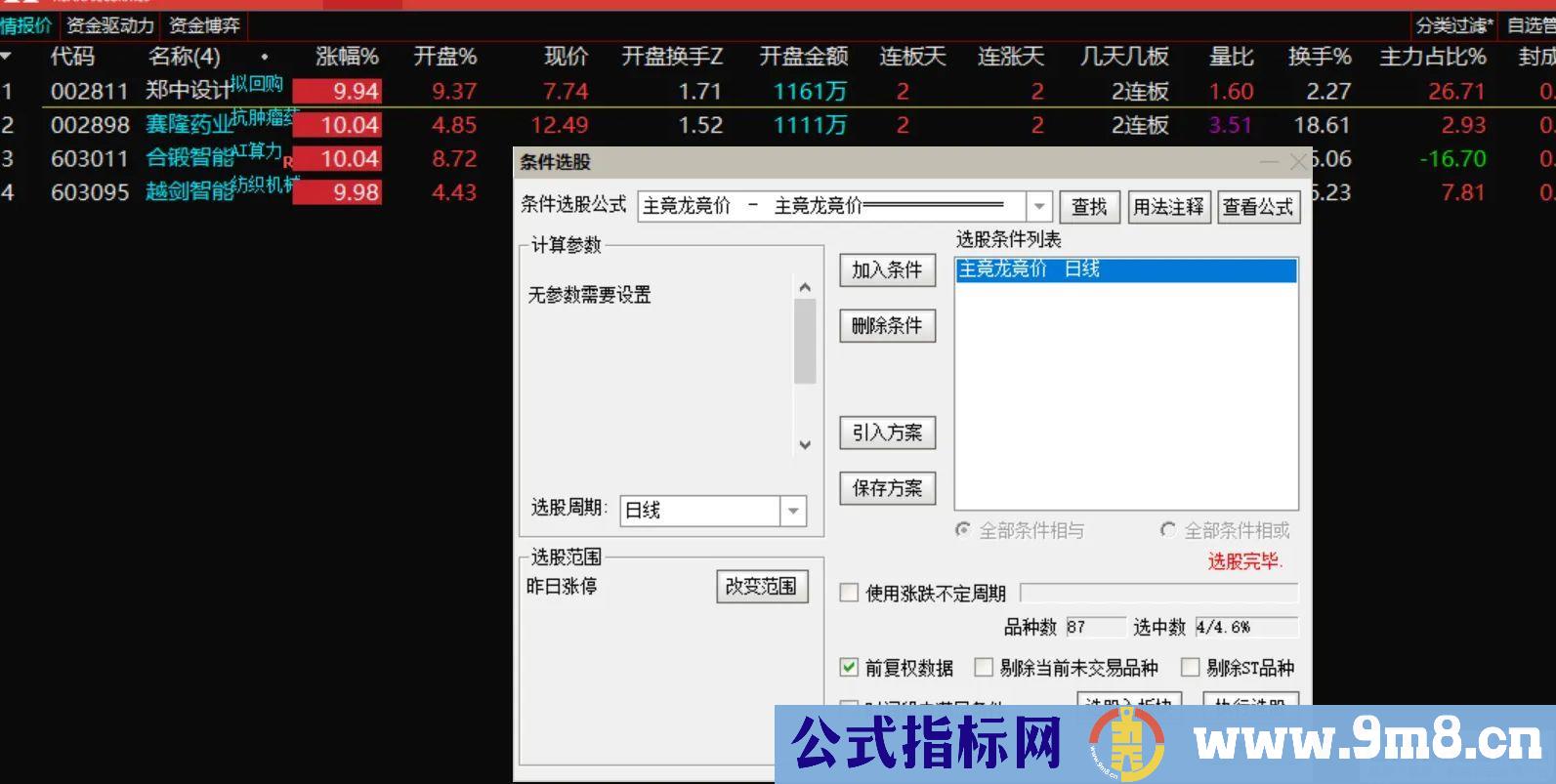 通达信【主竞龙价竞价】集合竞价指标 副图/选股 源码 贴图