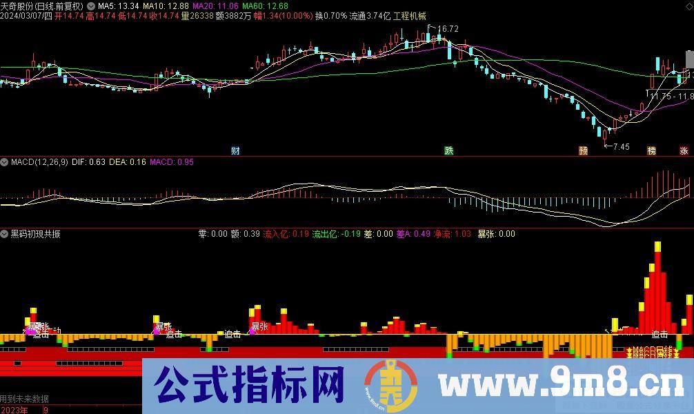 通达信黑码初现共振副图指标 源码 贴图