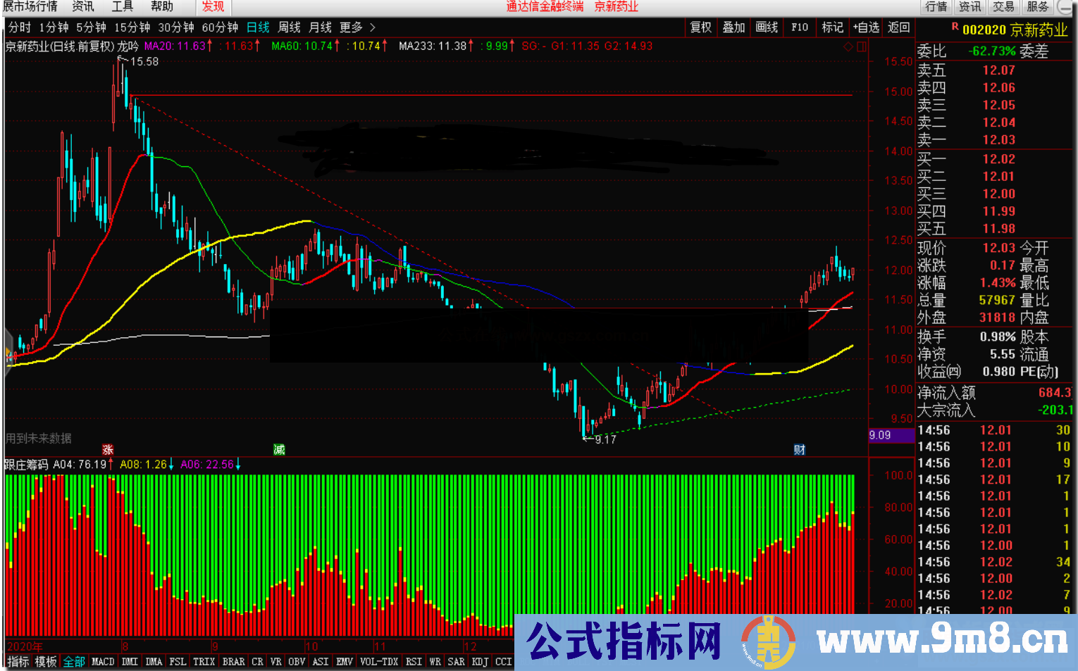 通达信跟庄筹码，主力是不是在进货一目了然副图源码