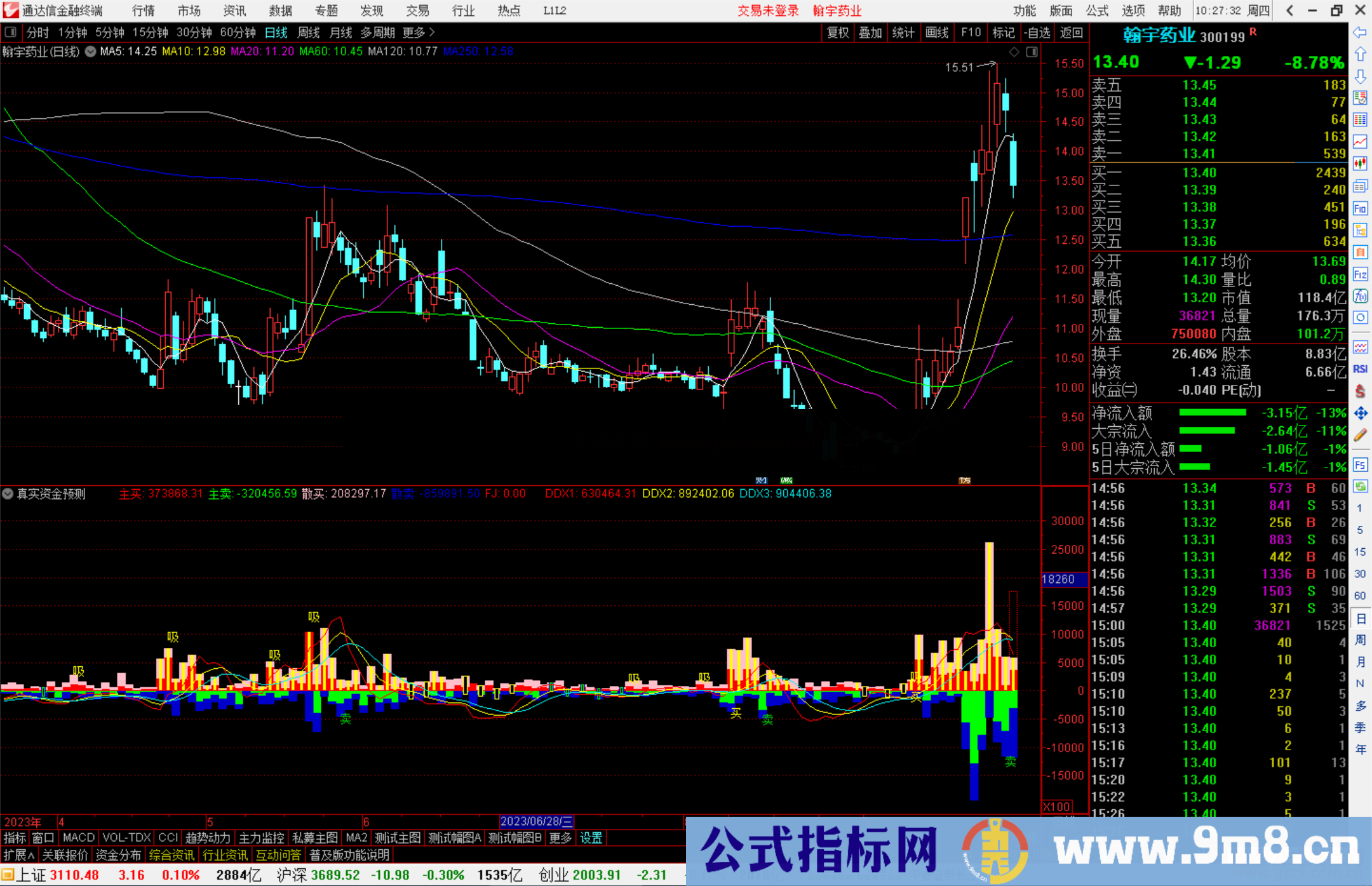 通达信真实资金指标公式源码副图