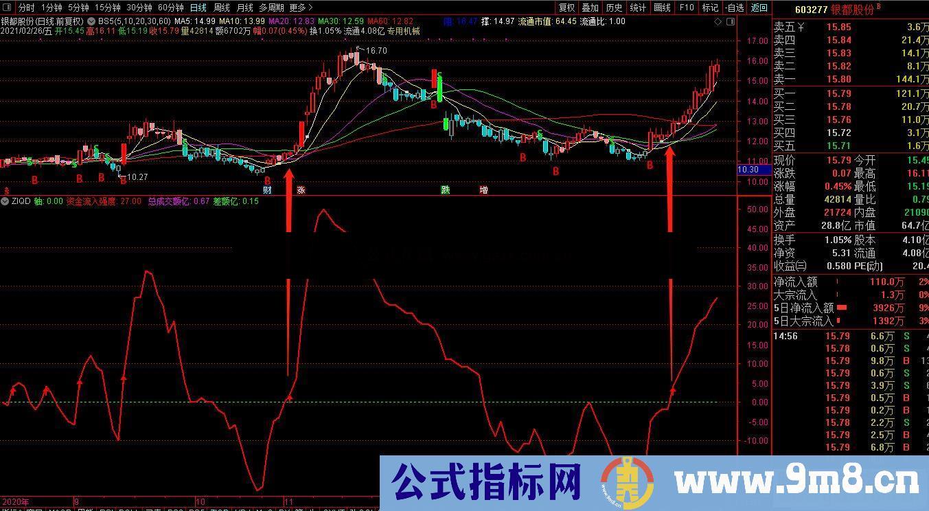 通达信资金流向控盘副图/选股预警 源码无未来