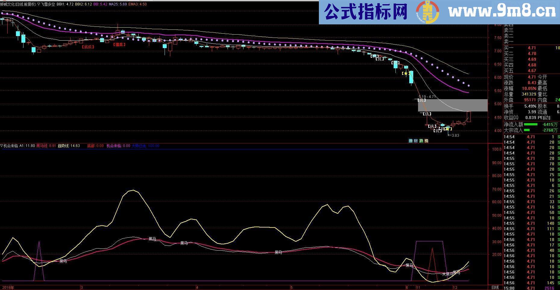 通达信飞雪多空+机会来临（主图+副图贴图）配合有效成功率85%