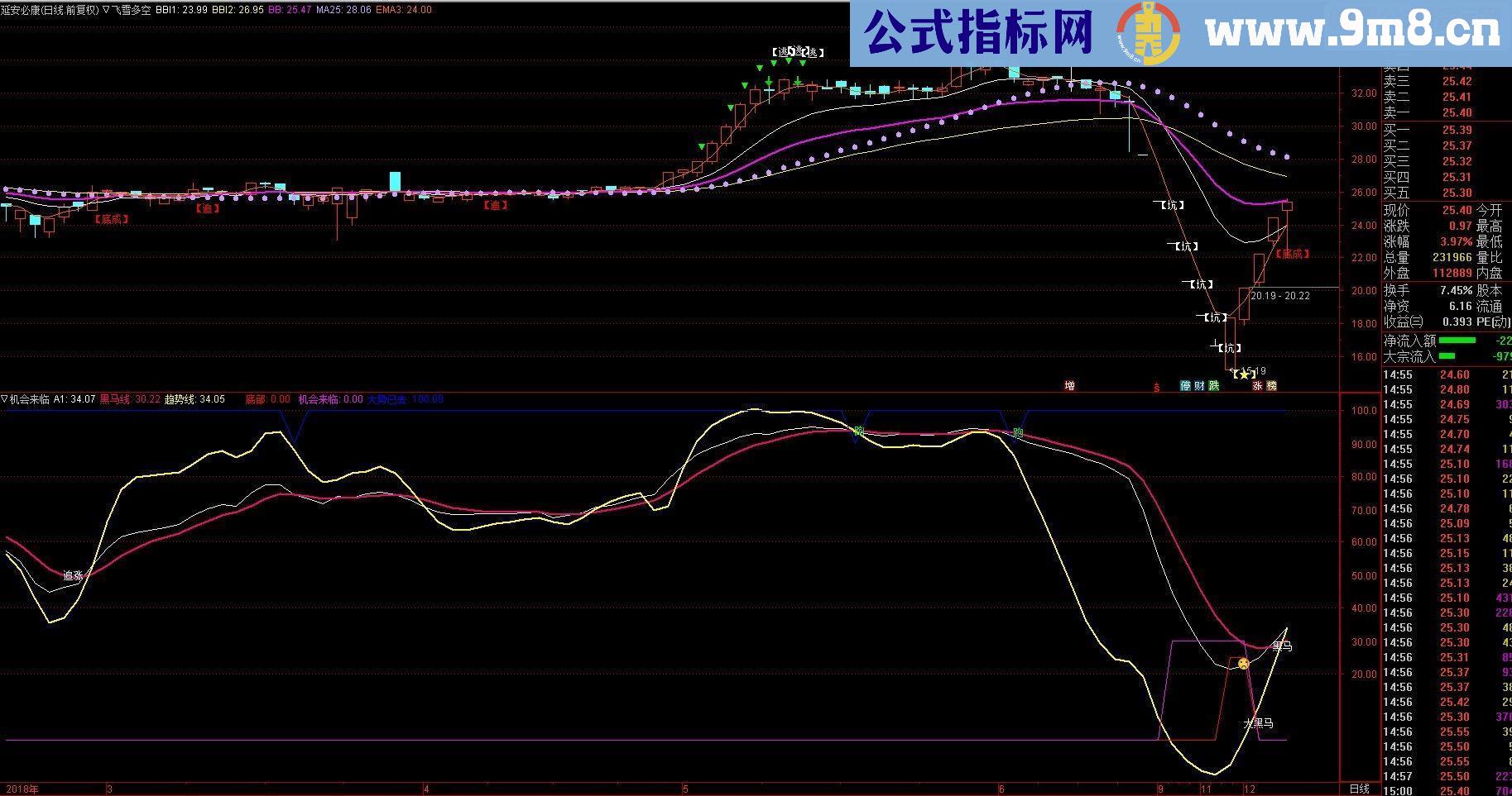 通达信飞雪多空+机会来临（主图+副图贴图）配合有效成功率85%