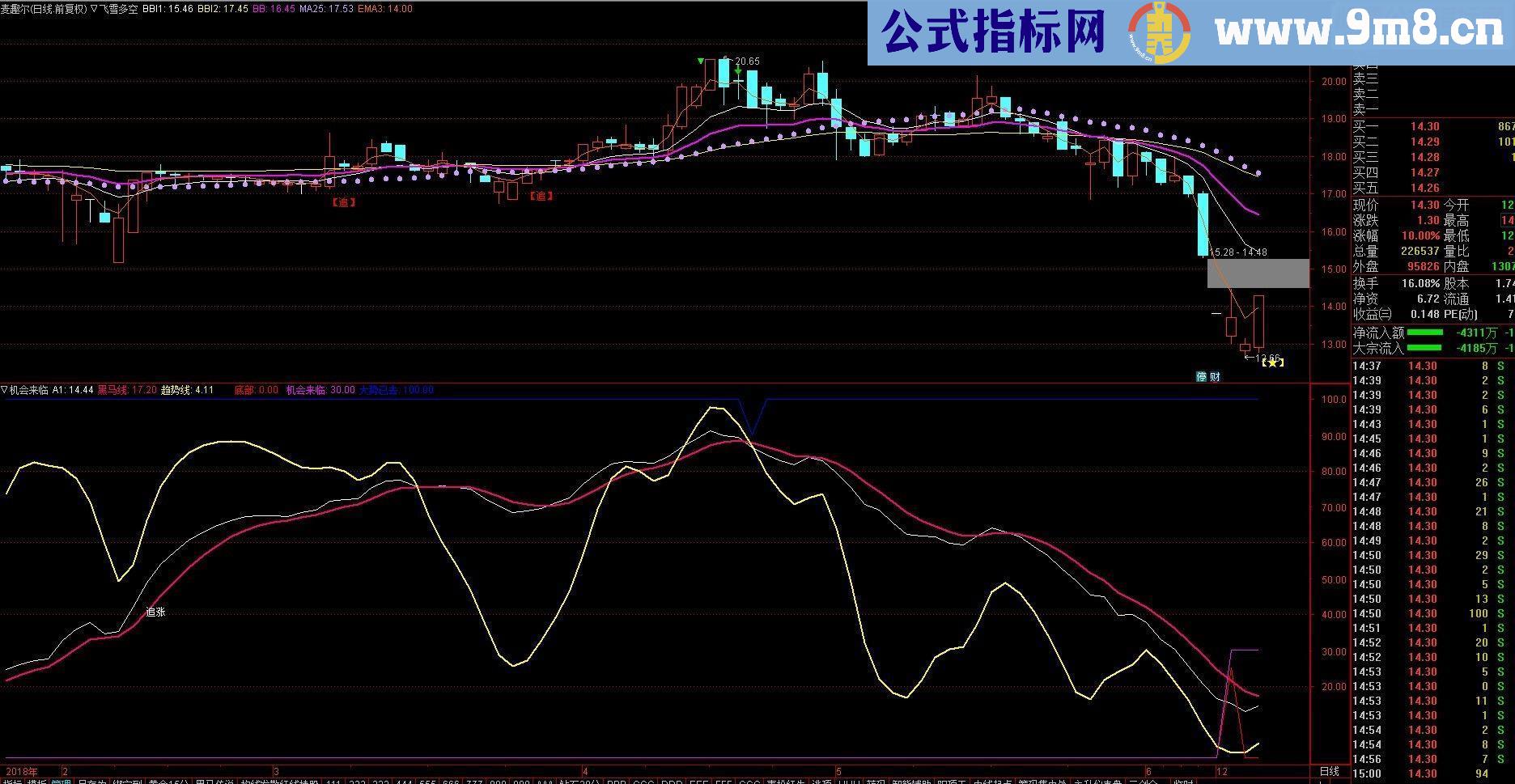 通达信飞雪多空+机会来临（主图+副图贴图）配合有效成功率85%