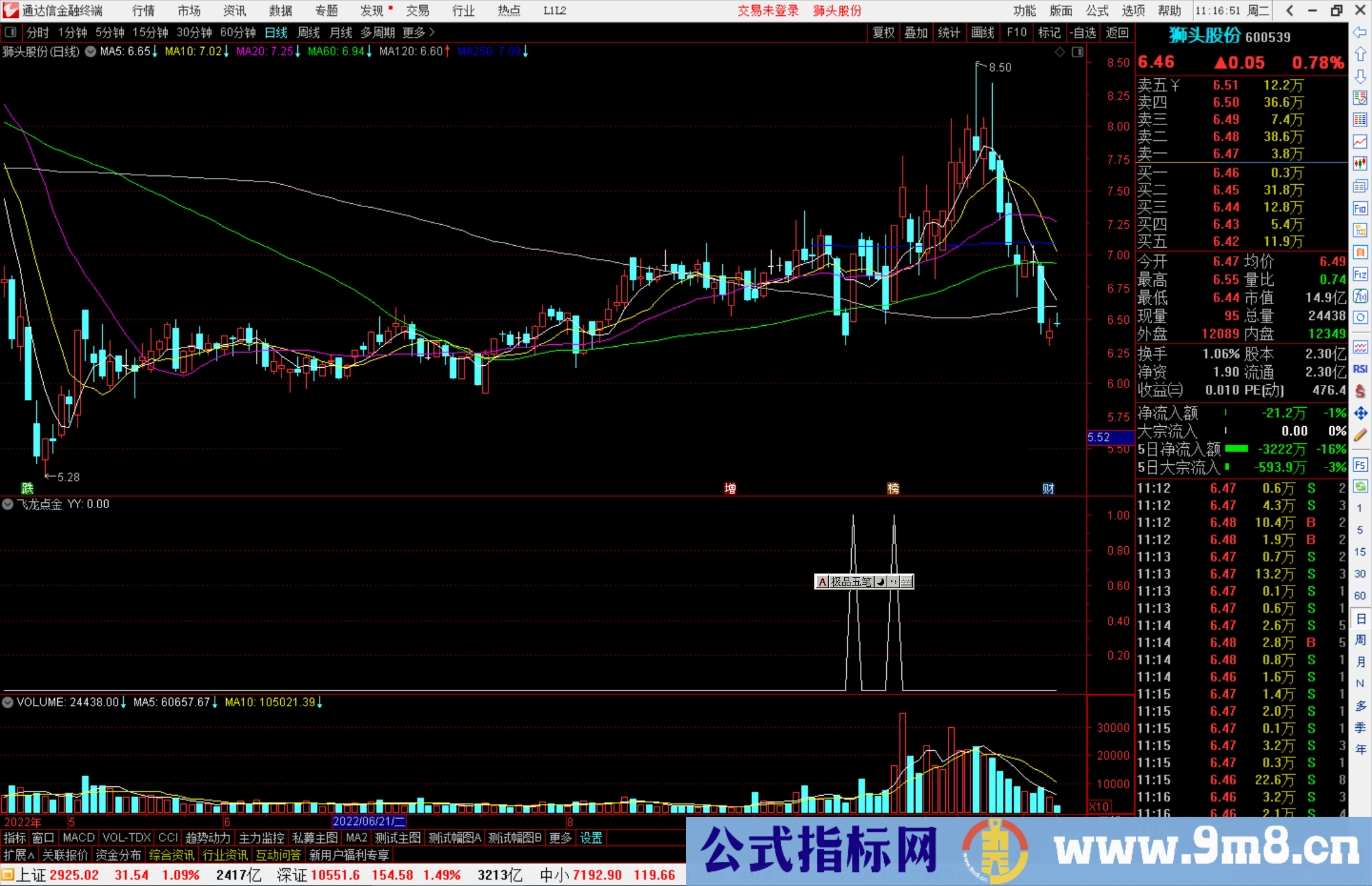 通达信飞龙点金选股指标公式源码副图