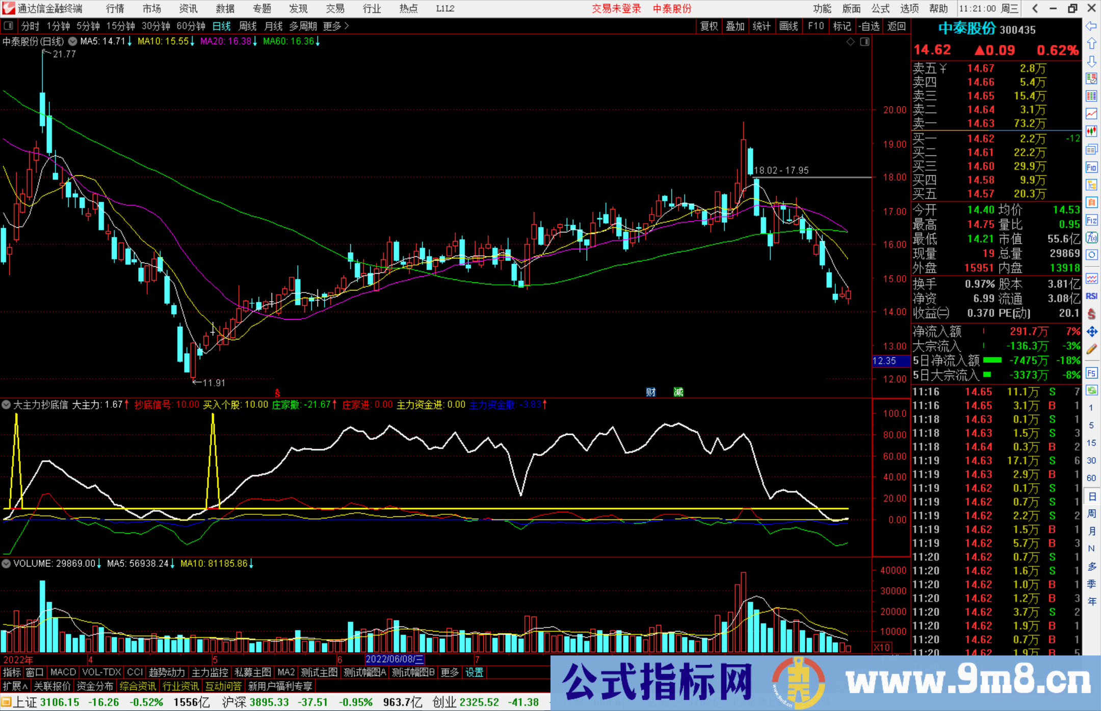 通达信大主力抄底信号指标公式源码副图