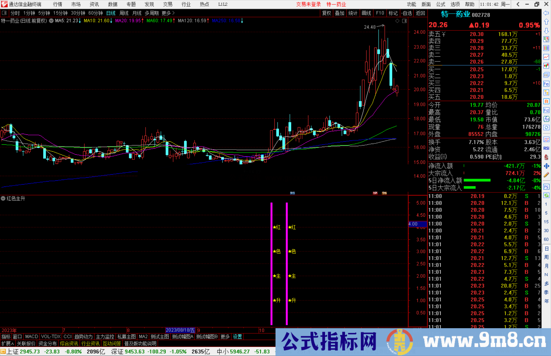 通达信红色主升指标公式源码副图