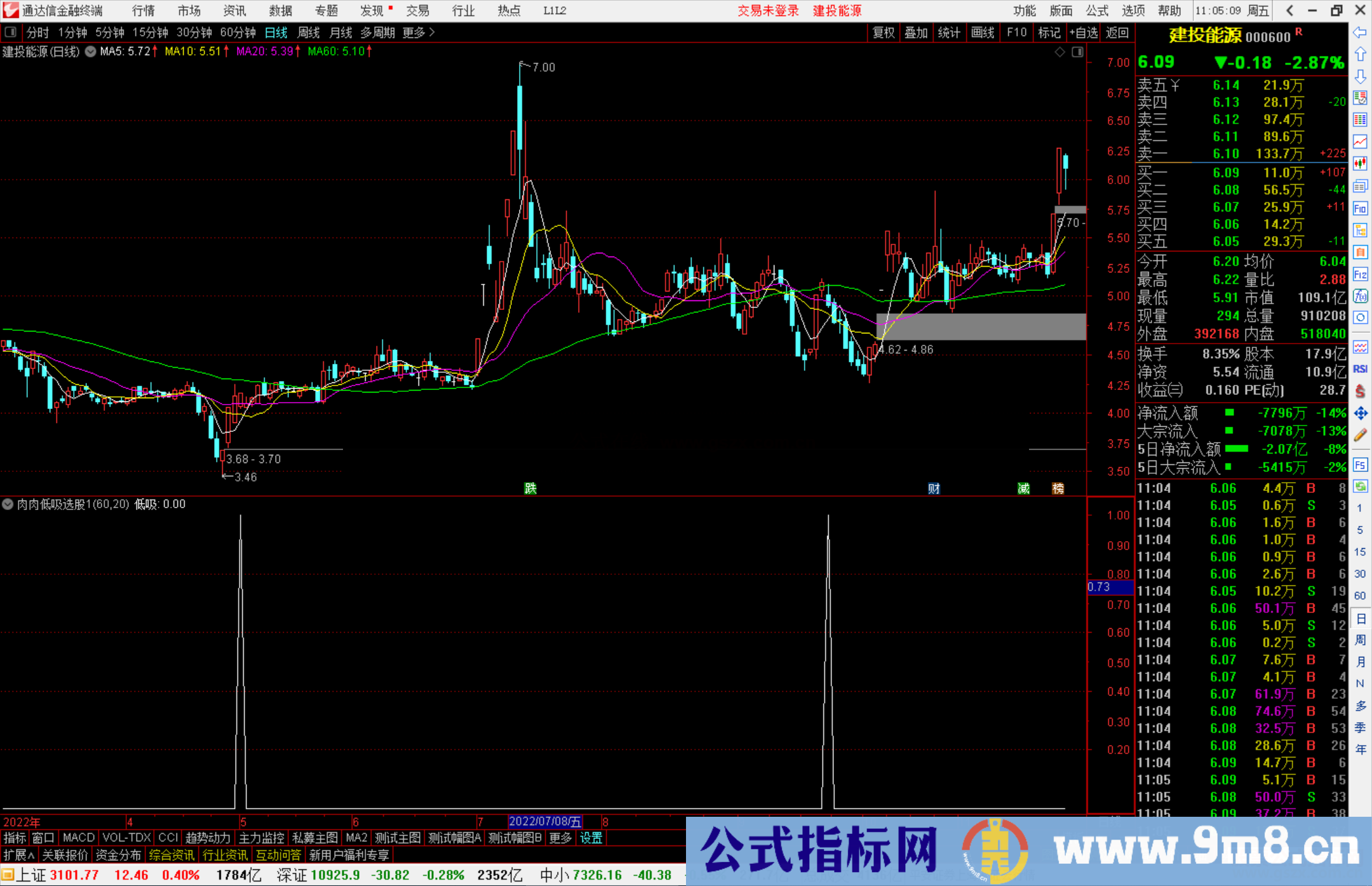 通达信肉肉低吸选股指标公式源码副图