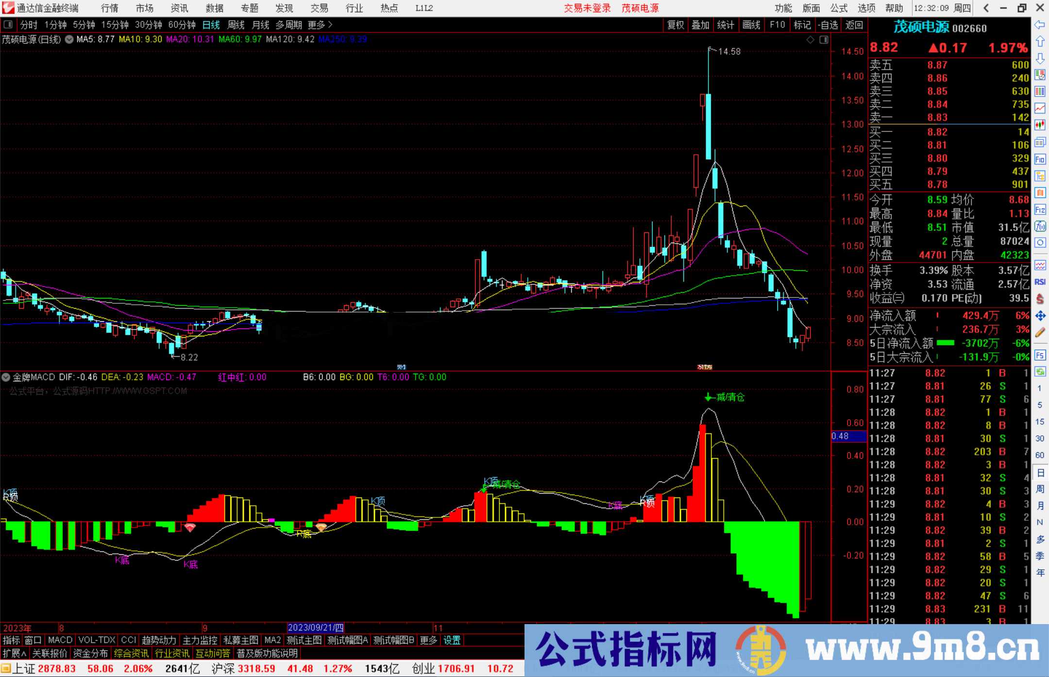 通达信金牌MACD副图提示顶底源码