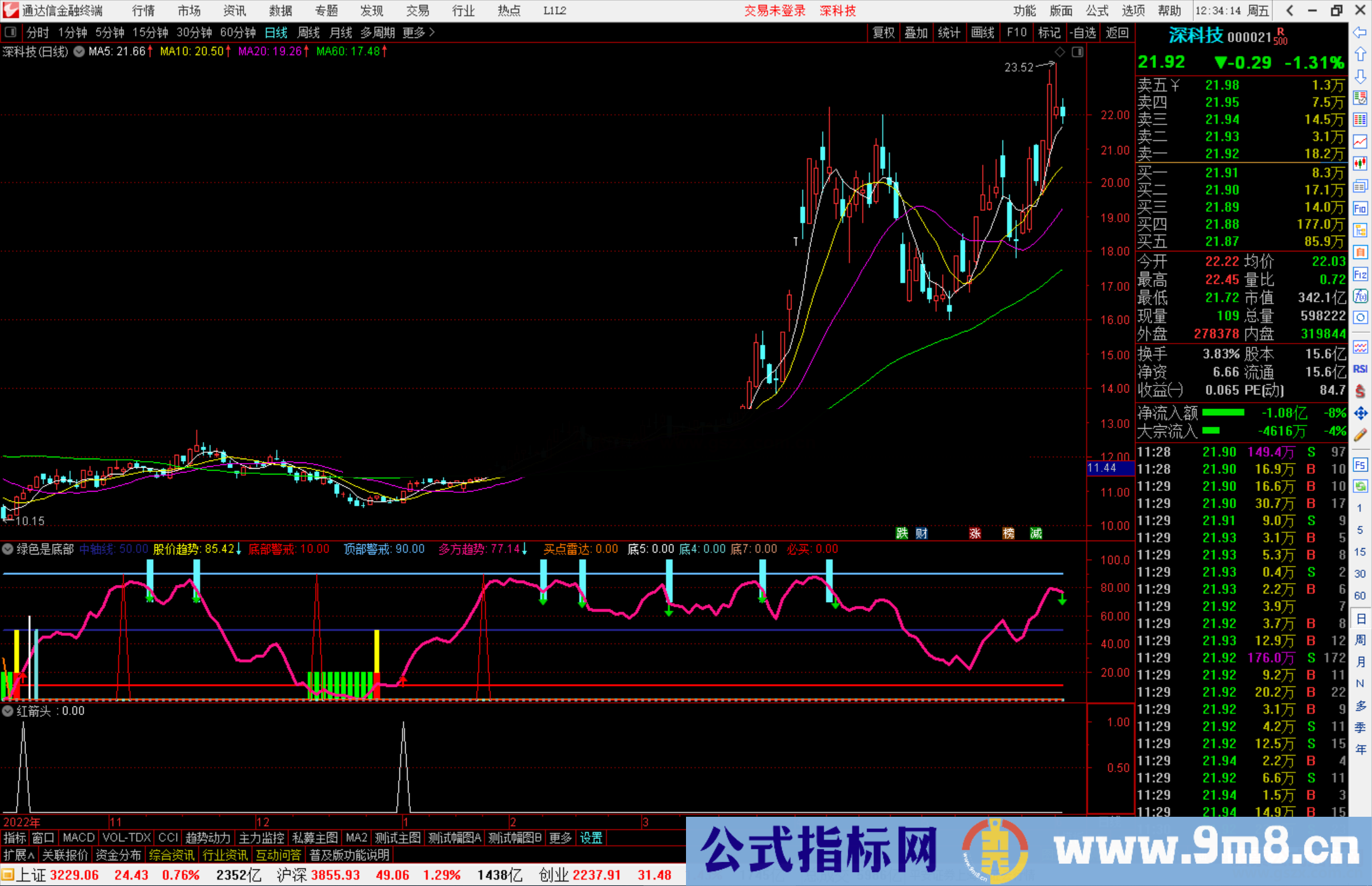 通达信翻倍指标，绿色是底部 蓝色是顶部源码