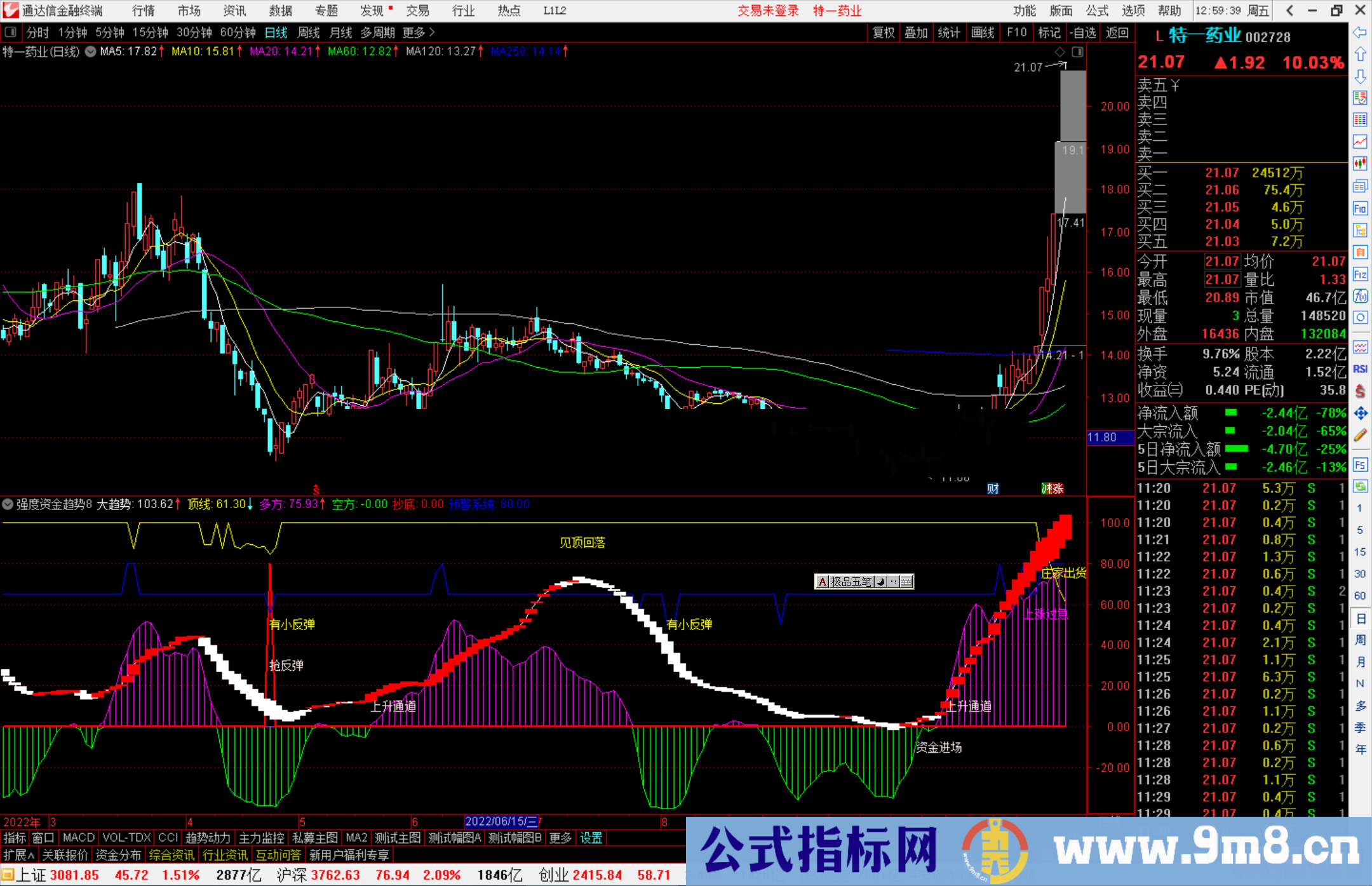 通达信强度资金趋势，自用趋势资金监控分析源码