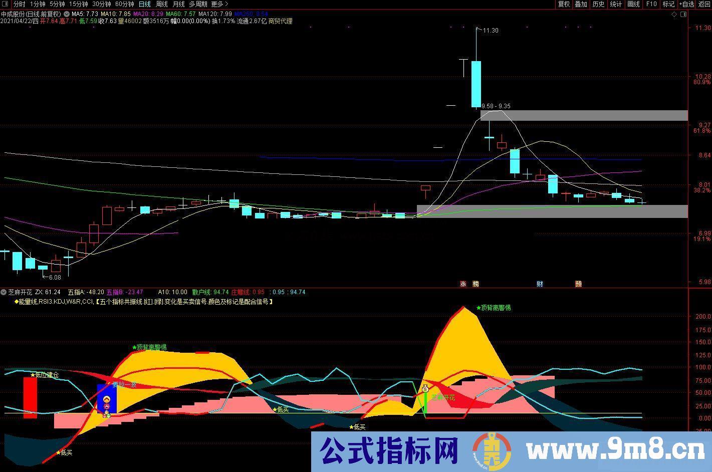 通达信芝麻开花 要拉一波副图指标 源码