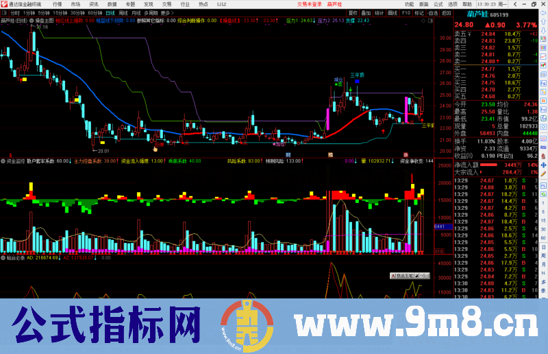 通达信资金监控 操作提示副图指标公式源码