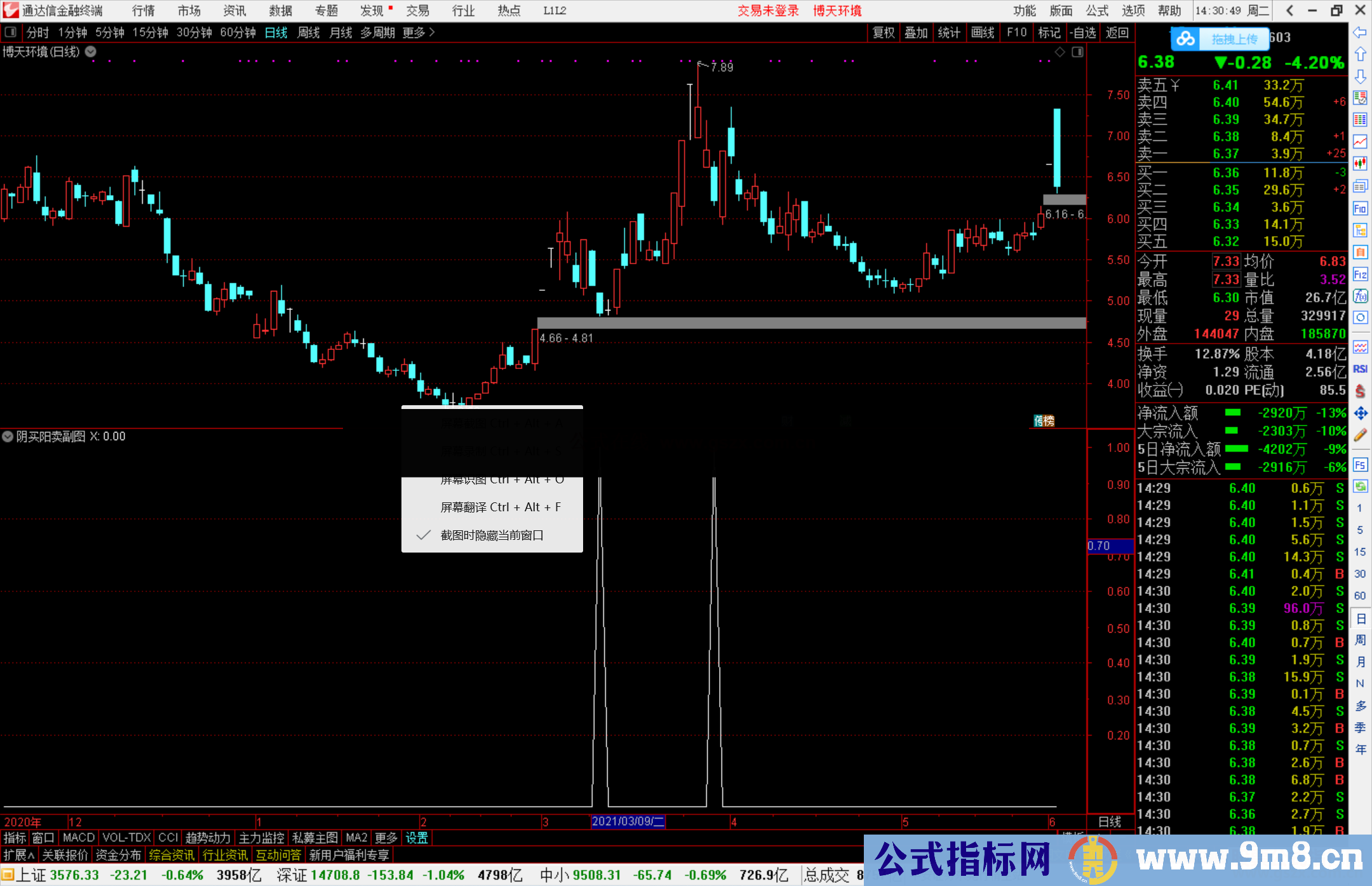 通达信买阴卖阳副图/选股预警指标公式源码