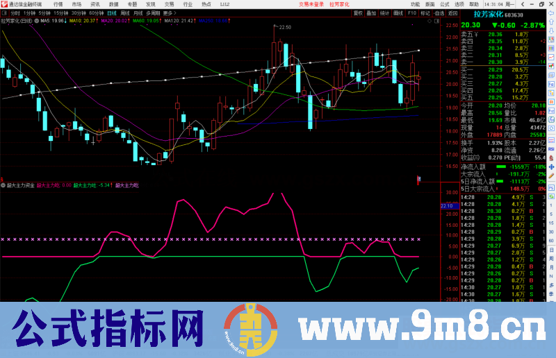 通达信超大主力资金吃吐线副图指标源码 