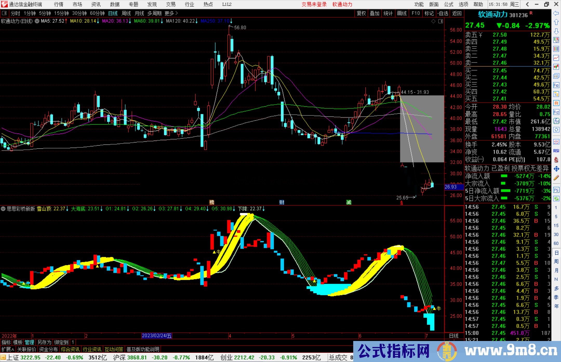 通达信思思彩桥新版副图+选股指标副图源码