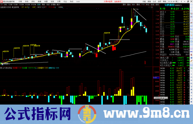 通达信主力进出资金量副图指标公式源码