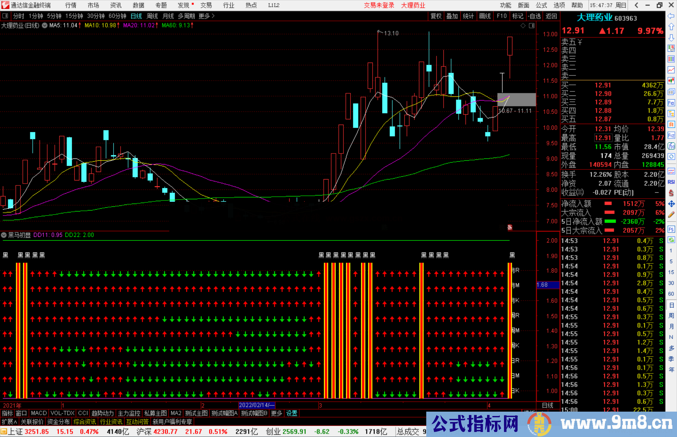 通达信黑马初显副图+飚升选股预警源码