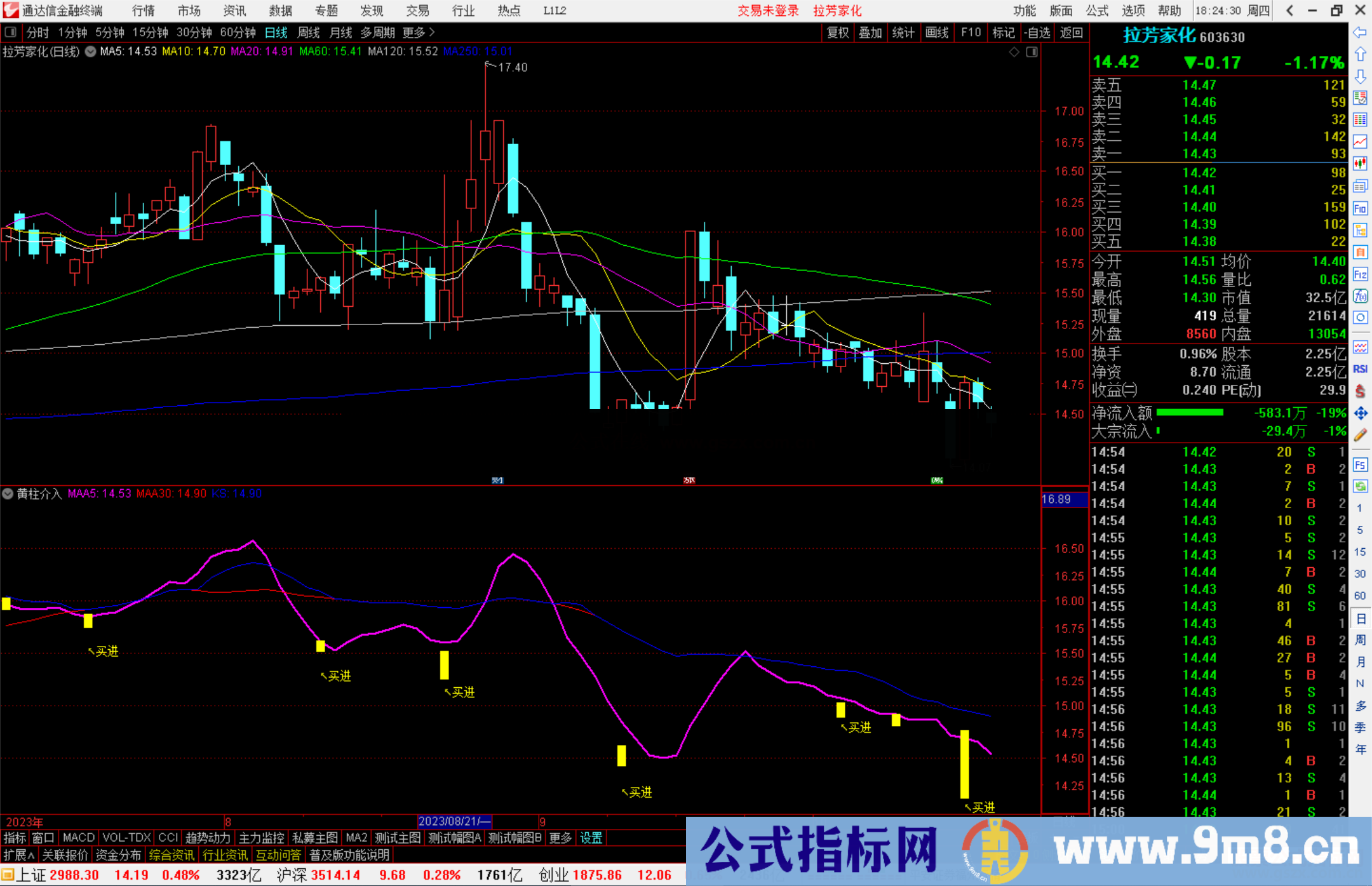 通达信黄柱介入副图+选股源码信号简单清楚