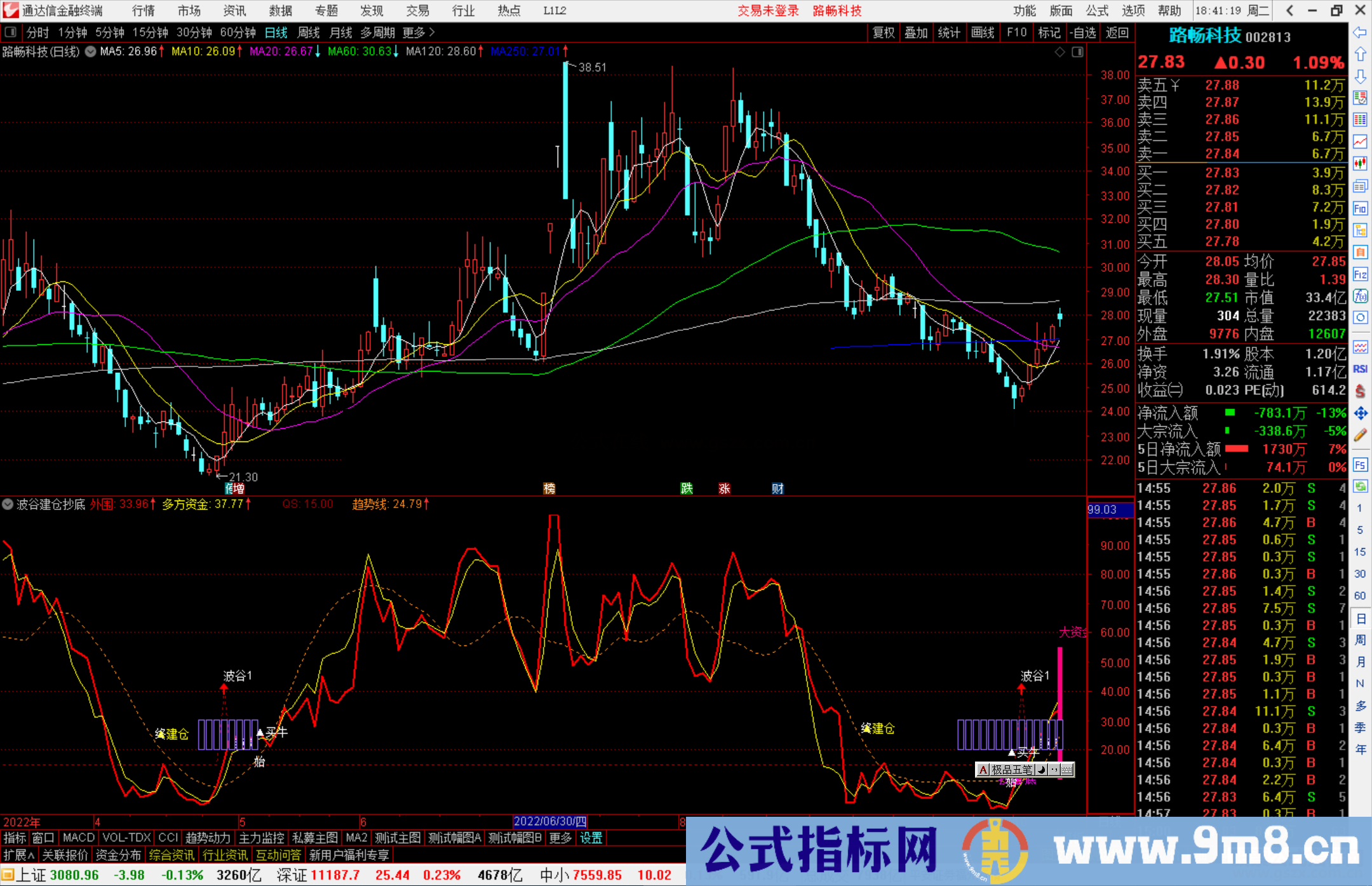 通达信波谷建仓抄底副图资金进场抢反弹源码