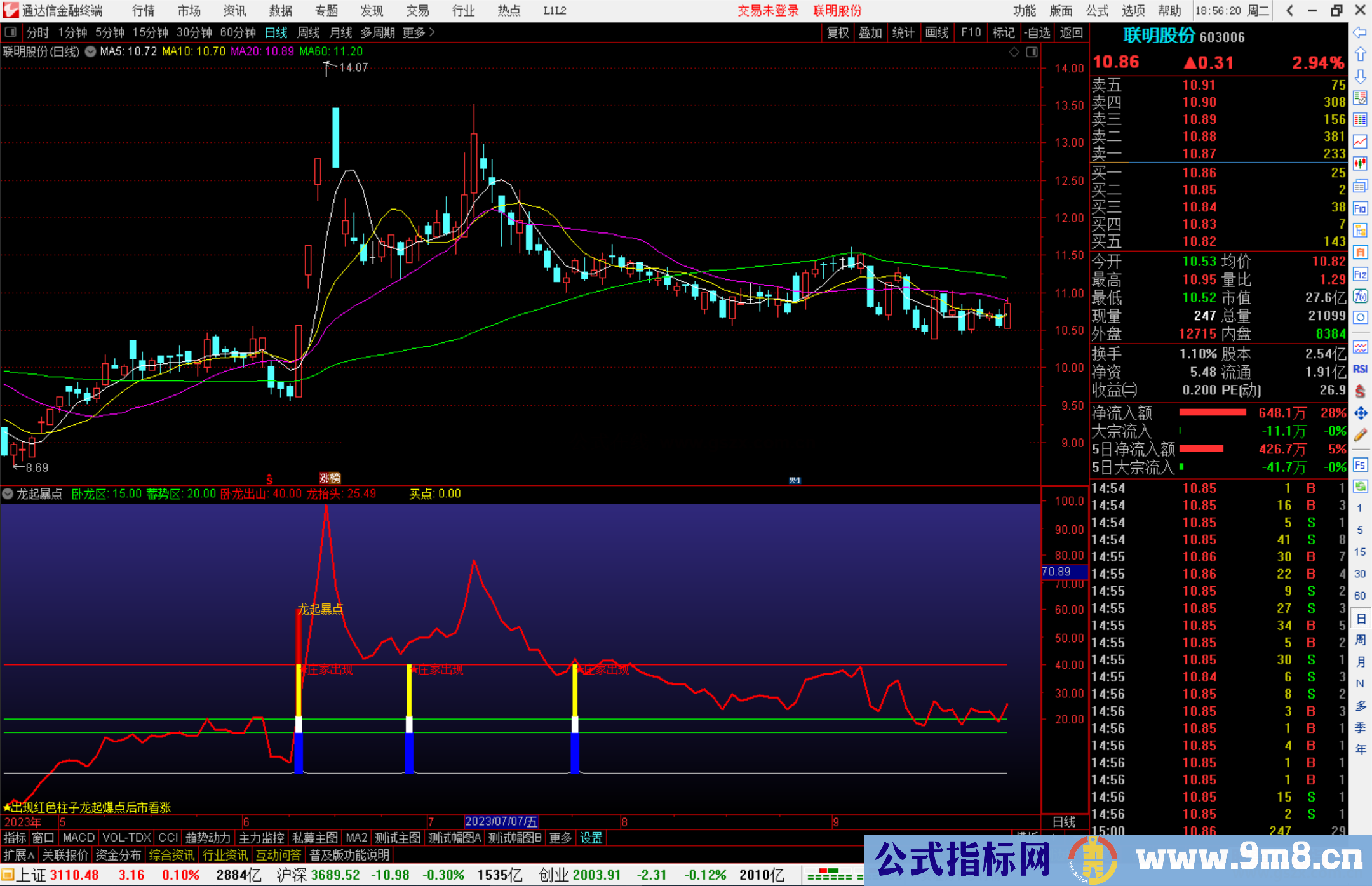 通达信出现红色柱子龙起爆点后市看涨源码附图