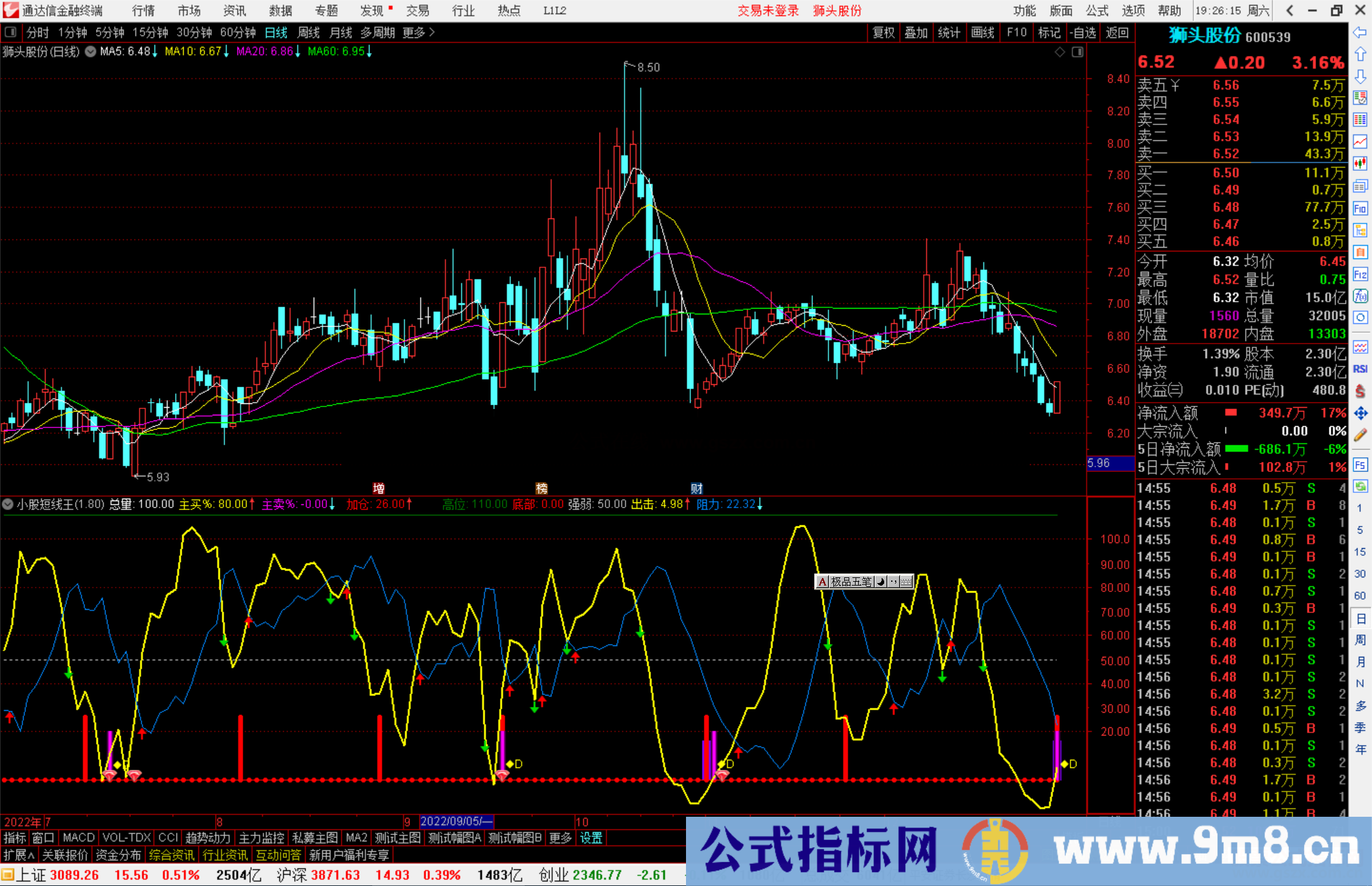 通达信小股短线王指标公式源码副图