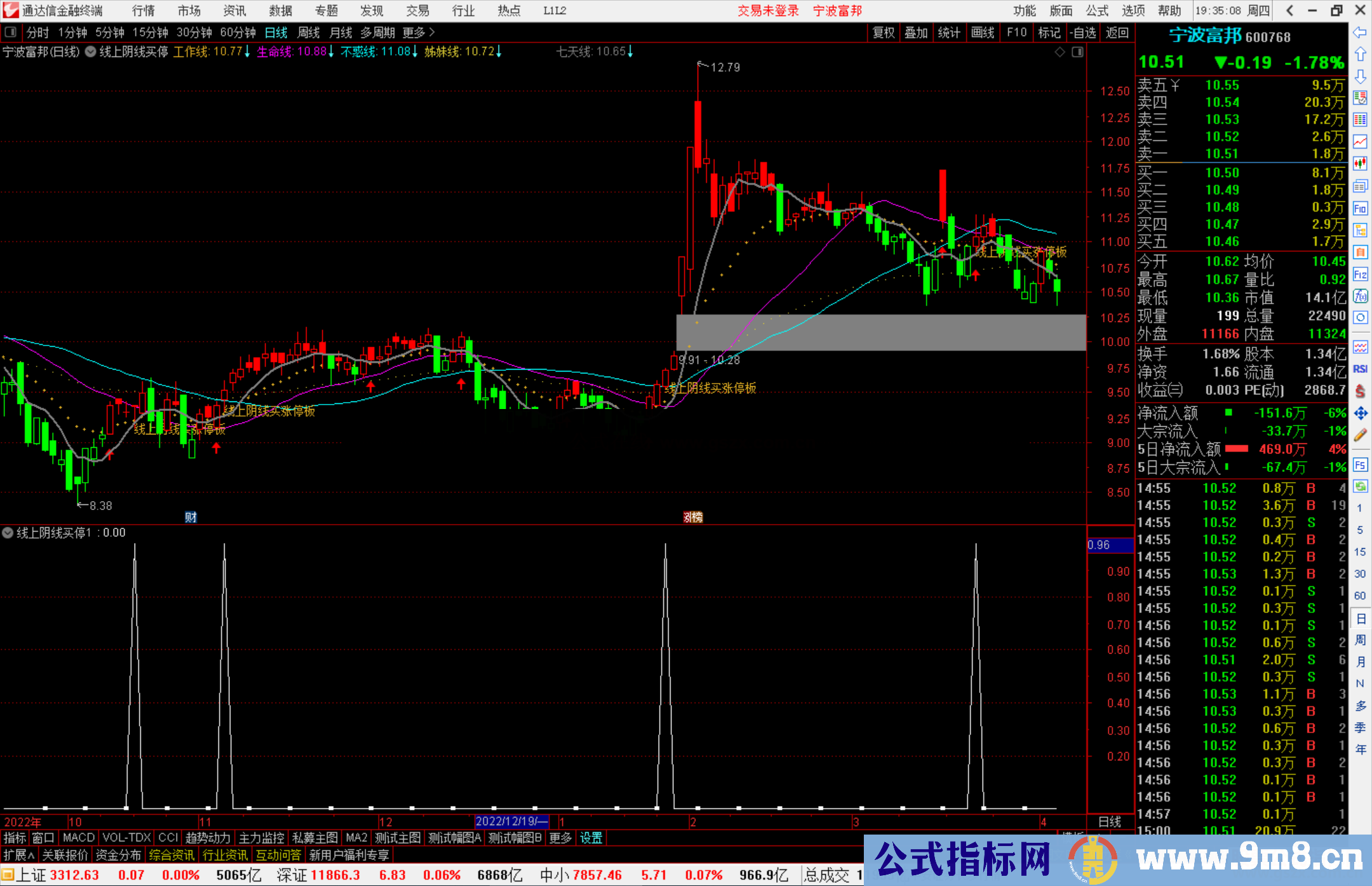 通达信线上阴线买停主图指标 + 选股源码