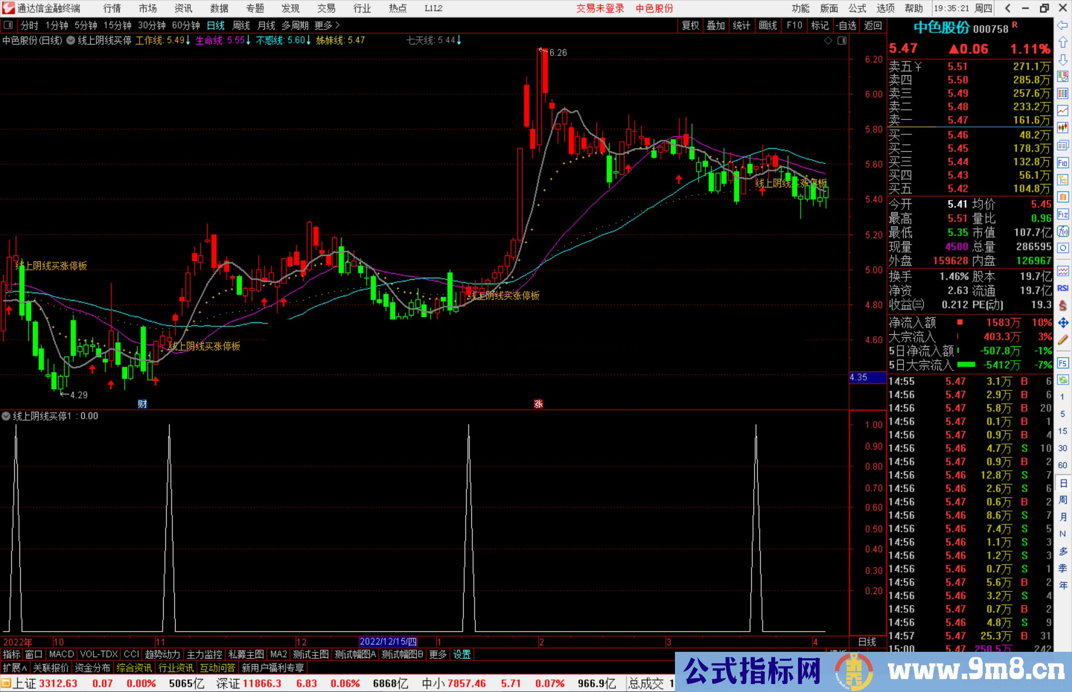 通达信线上阴线买停主图指标 + 选股源码