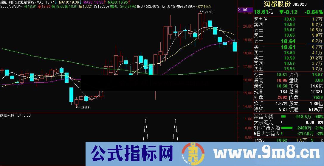 通达信涨停无峰副图/选股 源码 