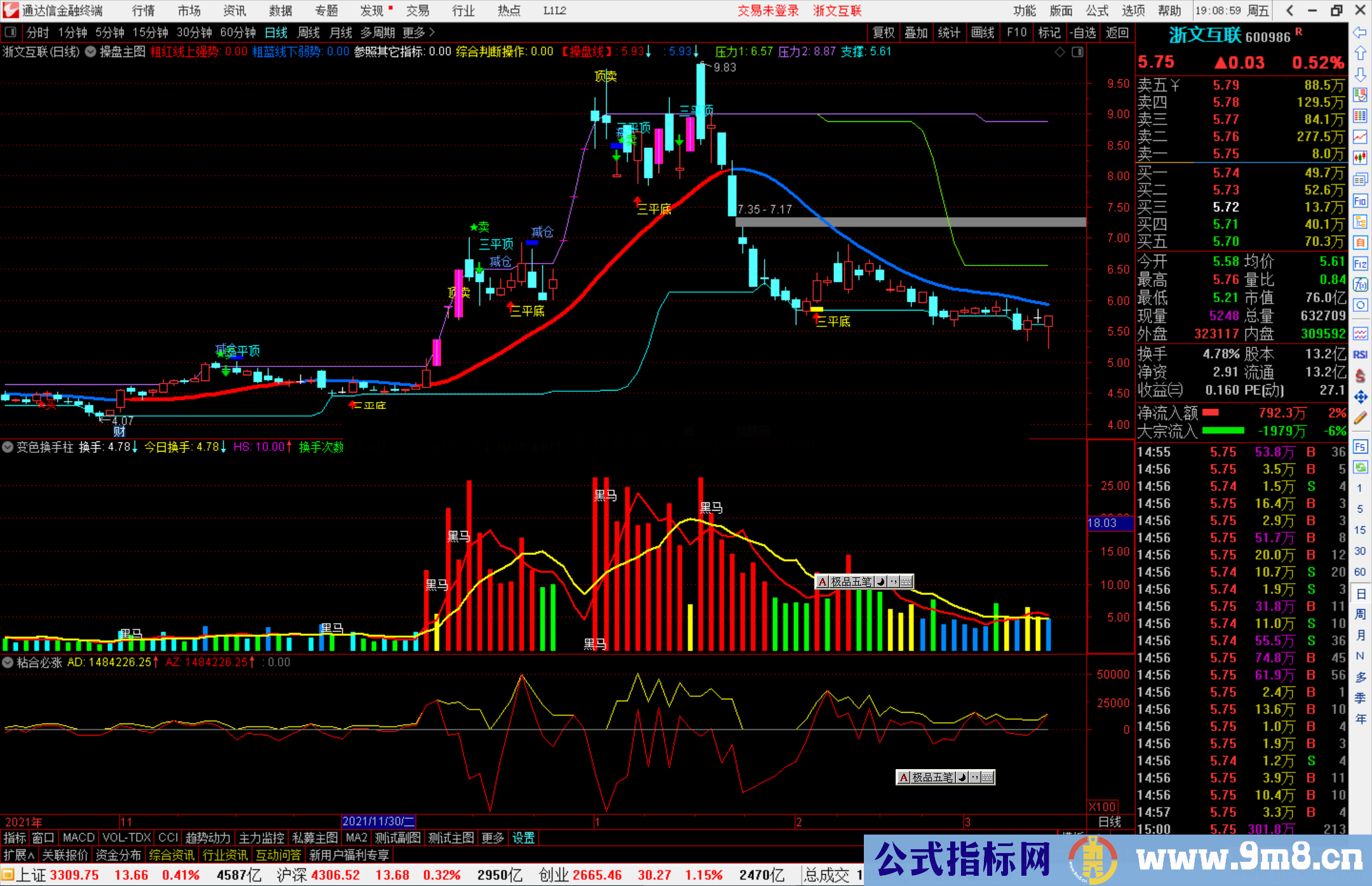 通达信变色换手柱指标公式源码副图
