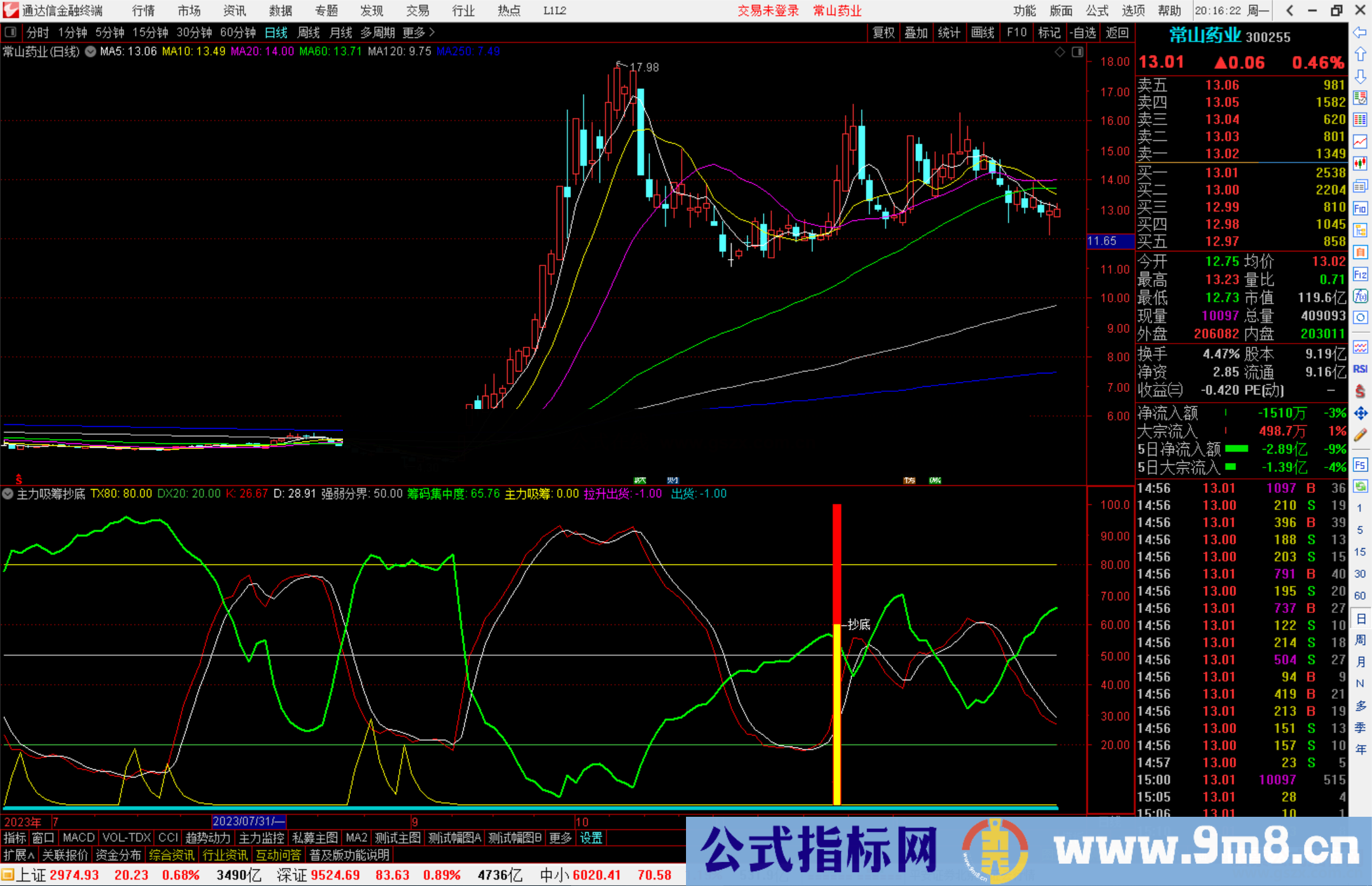 通达信主力吸筹抄底指标公式源码副图