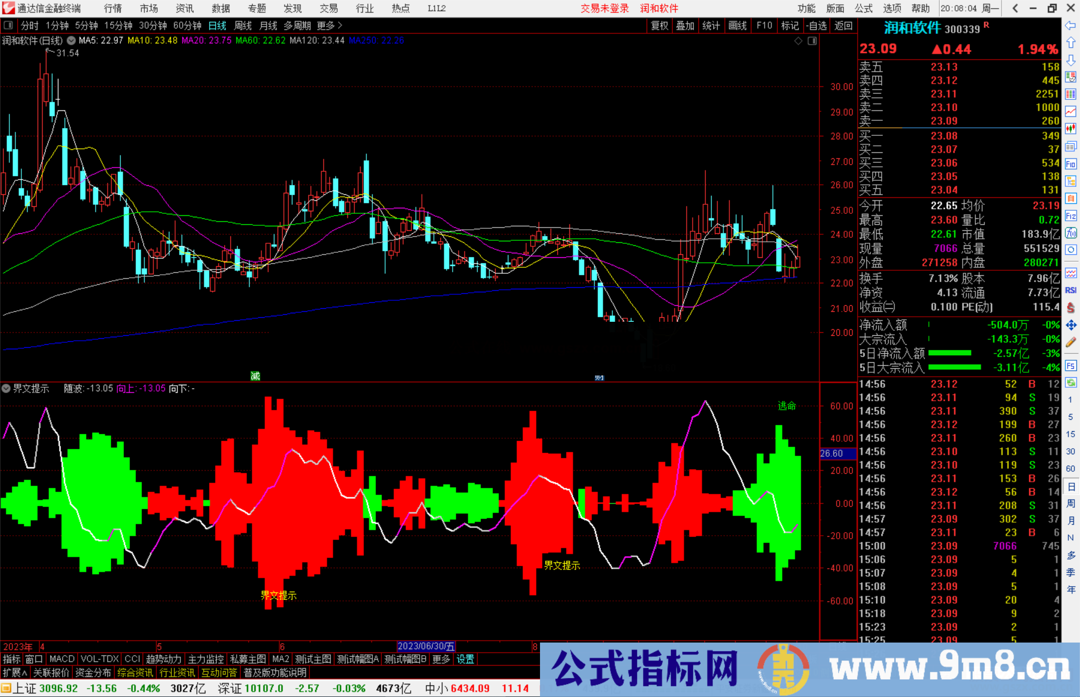 通达信界文提示指标公式源码副图