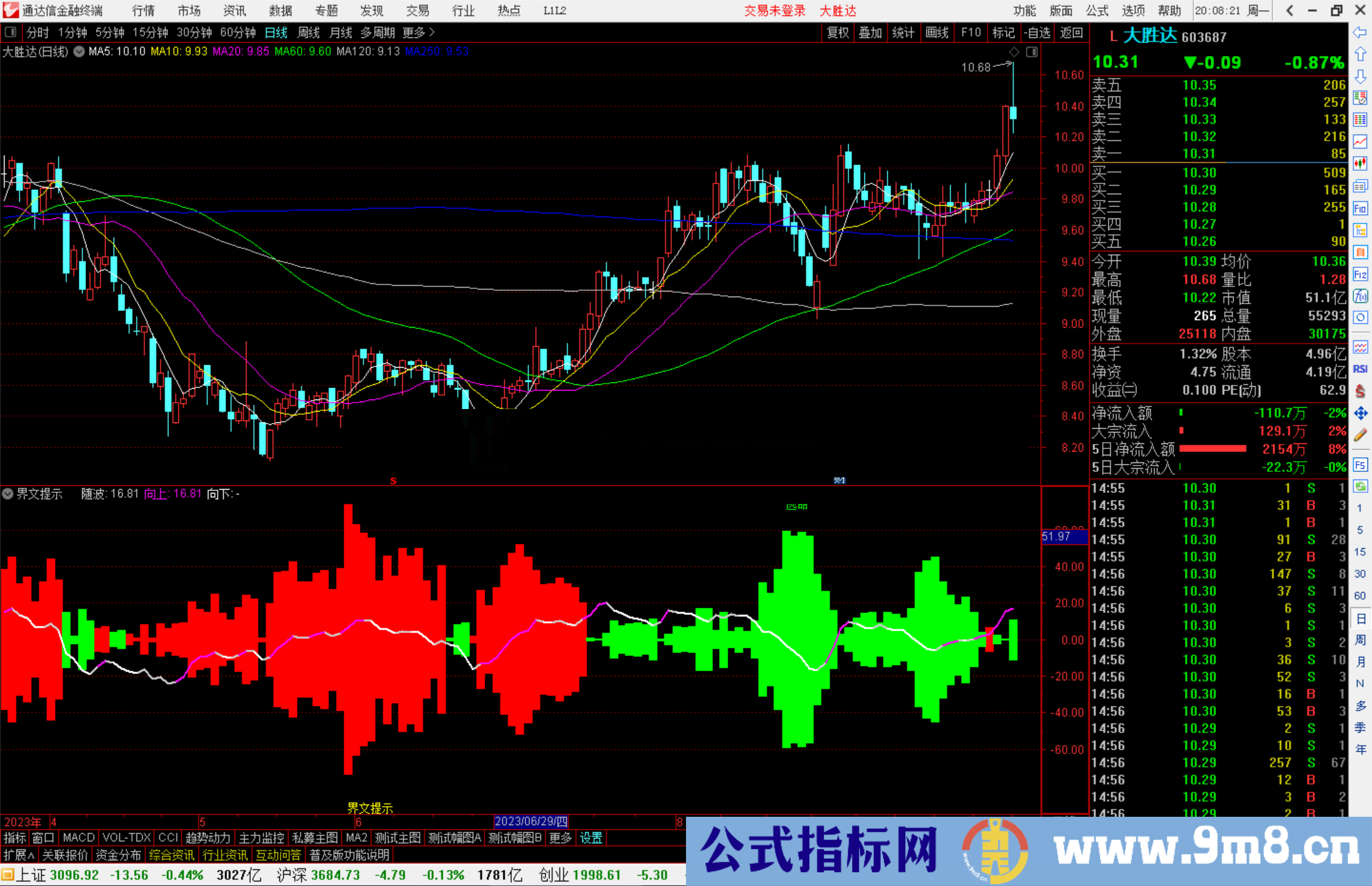 通达信界文提示指标公式源码副图