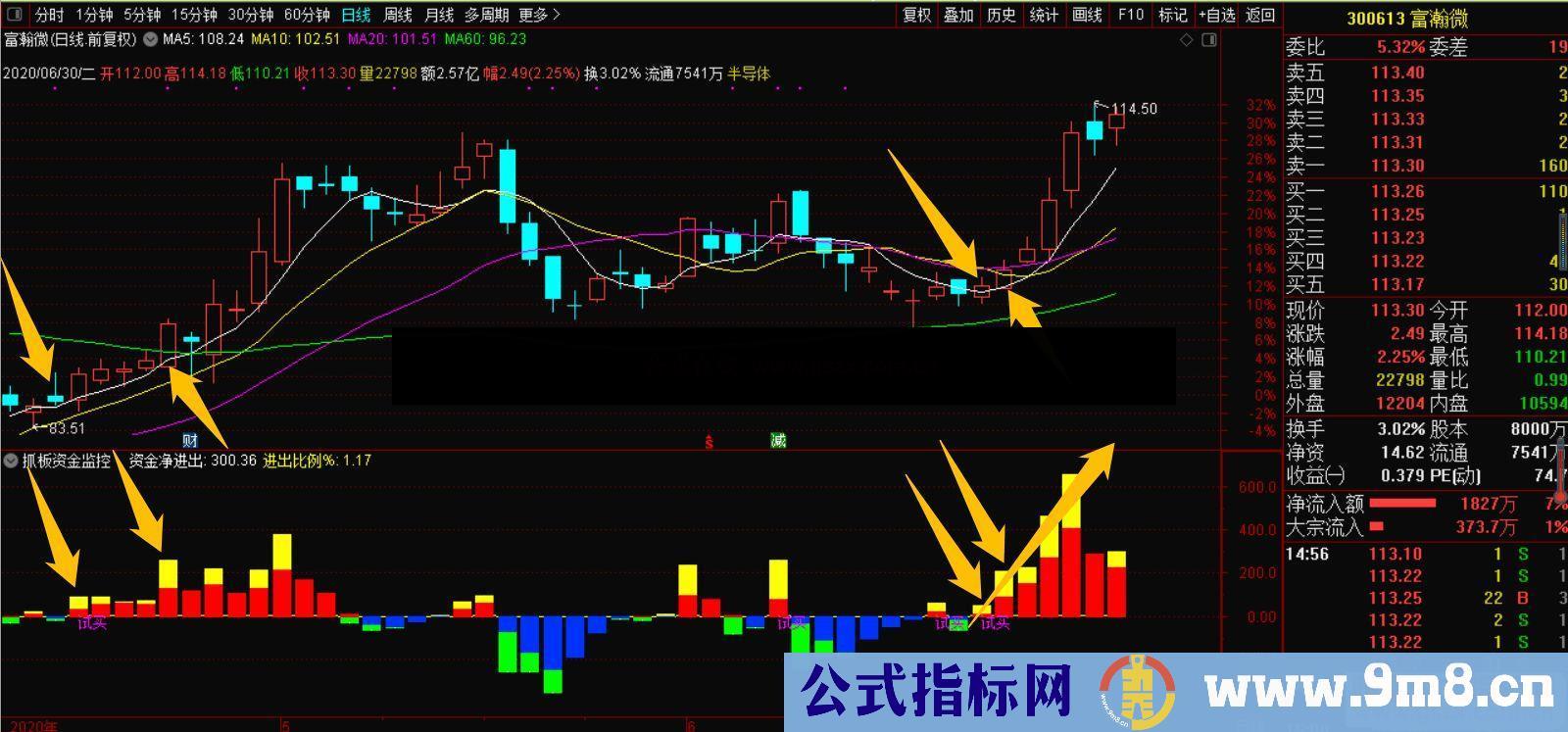 通达信打板资金监控利器副图指标 贴图 源码 无未来