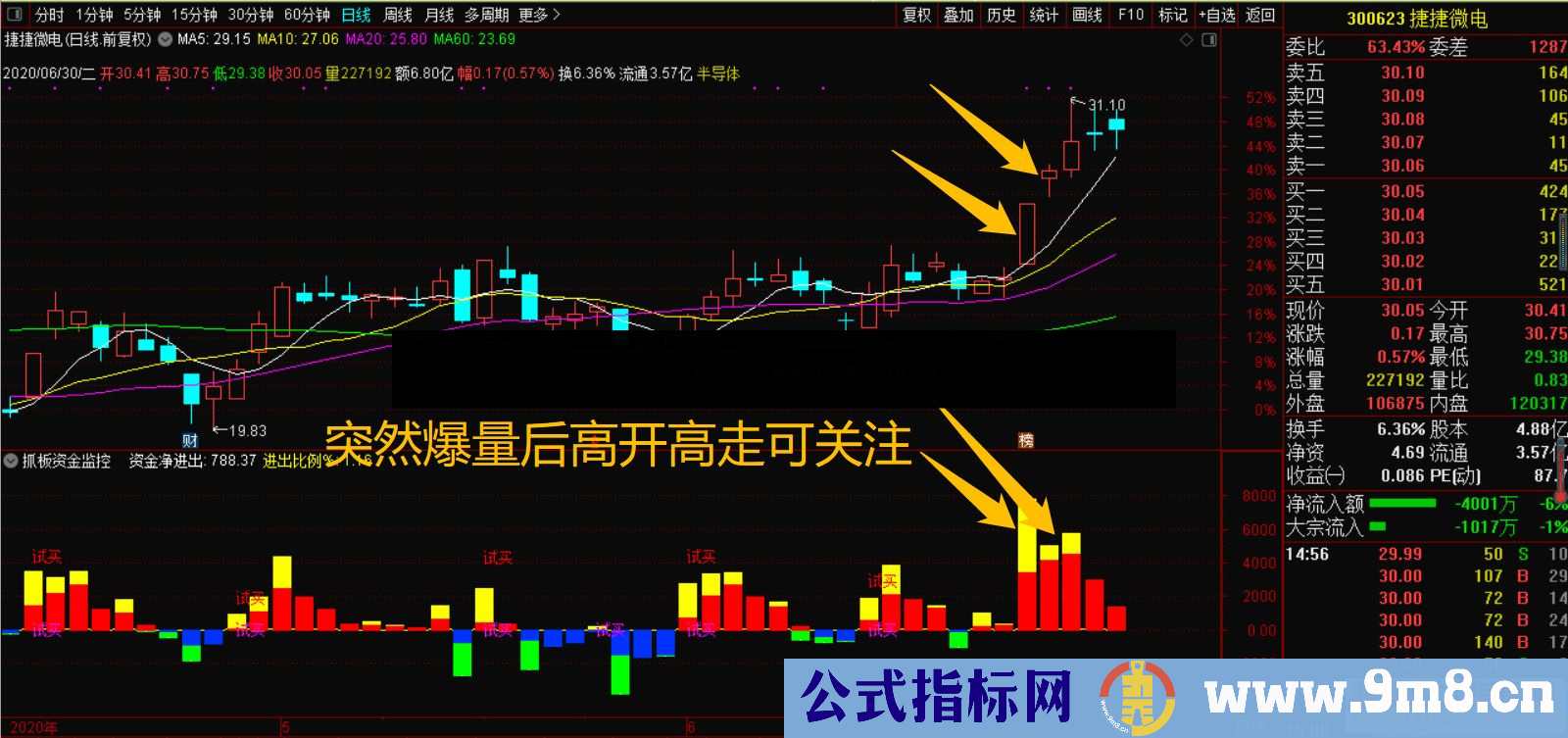 通达信打板资金监控利器副图指标 贴图 源码 无未来