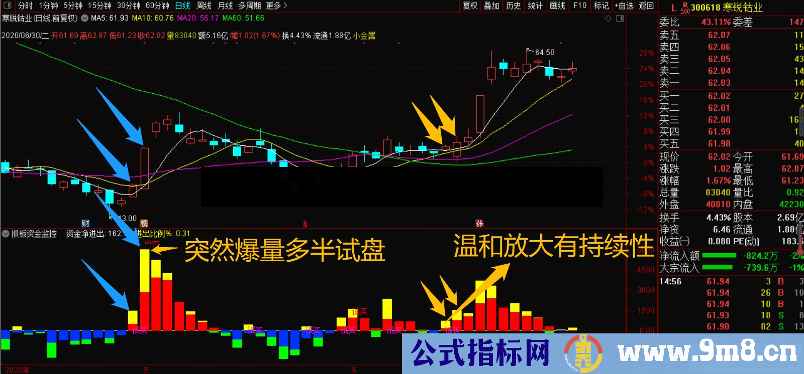 通达信打板资金监控利器副图指标 贴图 源码 无未来