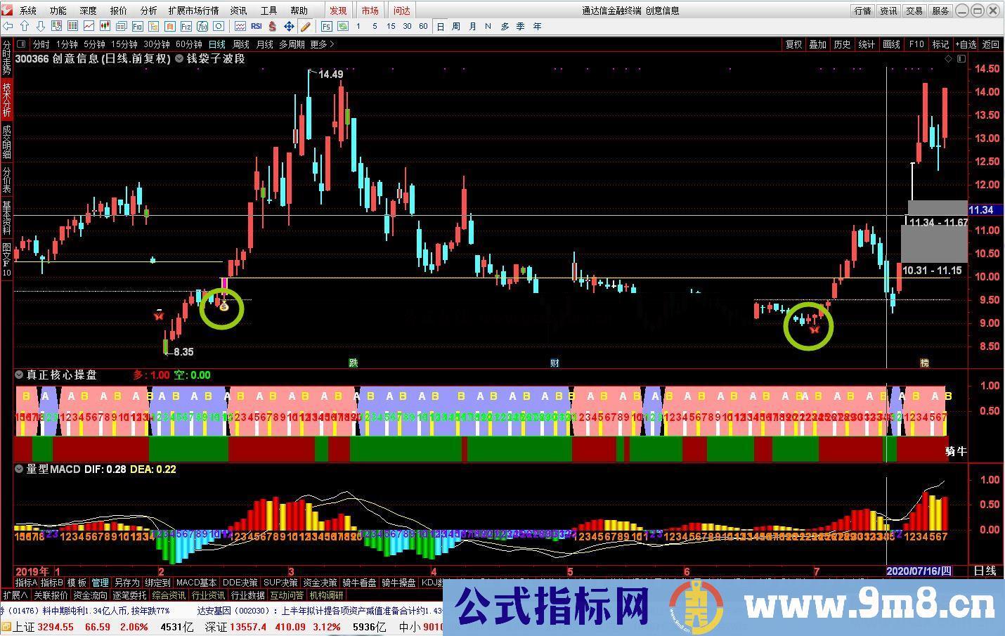 通达信波段主图（出现钱袋子和蝴蝶注意）共振最佳介入点