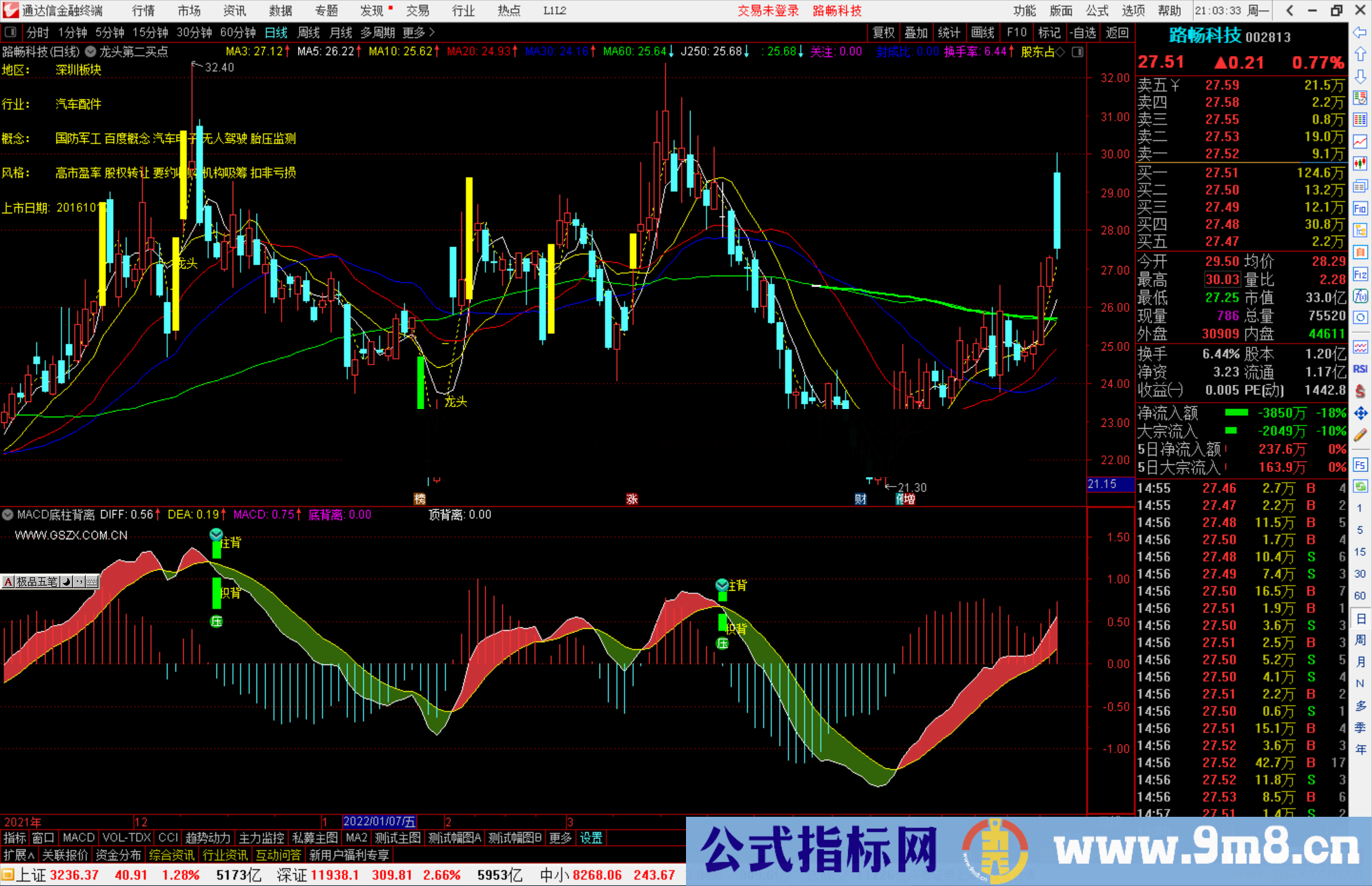 通达信MACD形态面积双背离副图指标源码分享