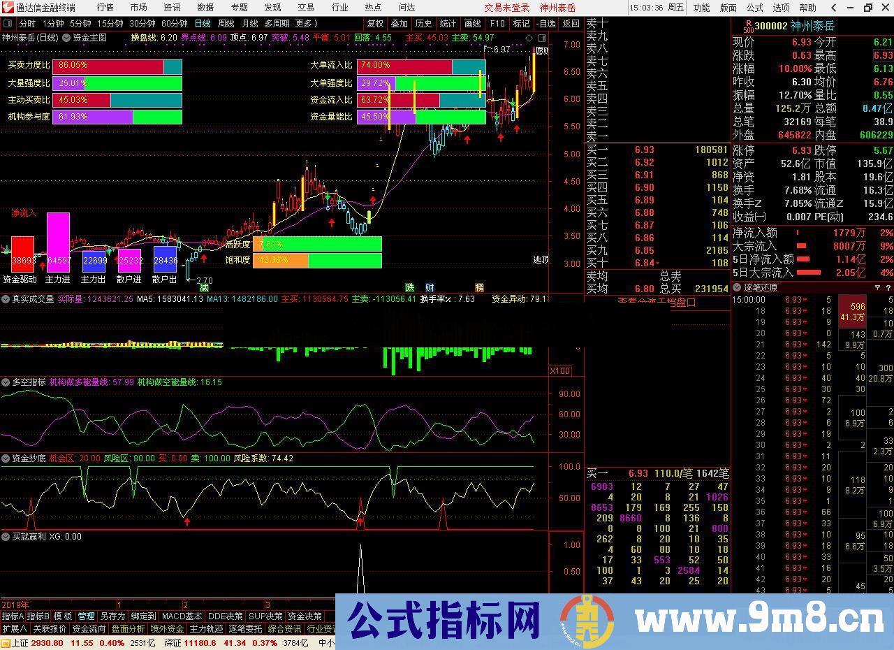 通达信资金主图指标公式附图无加密 需要Level-2 行情