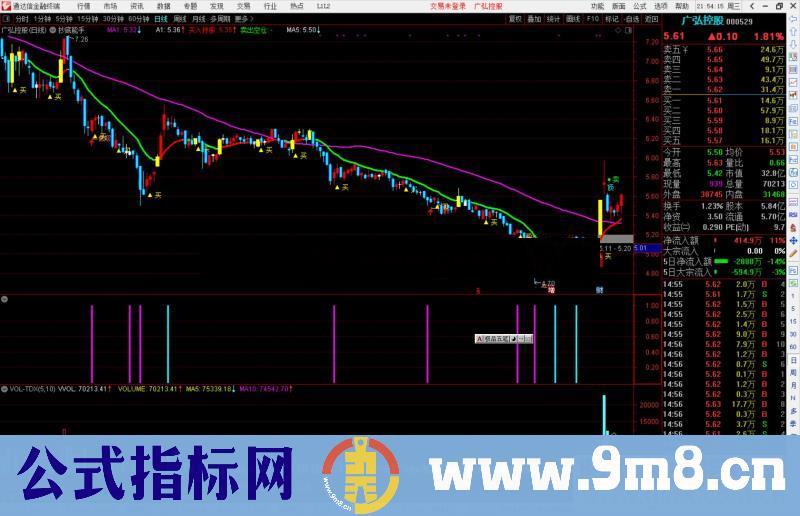 通达信抄顶逃底,柱体红进蓝出公式副图源码