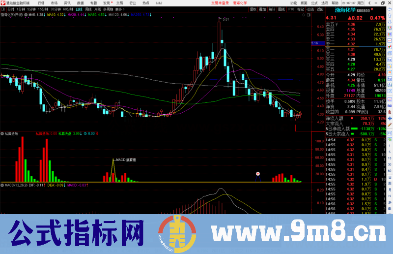 通达信私募进场+MACD底背离副图/选股预警指标公式源码