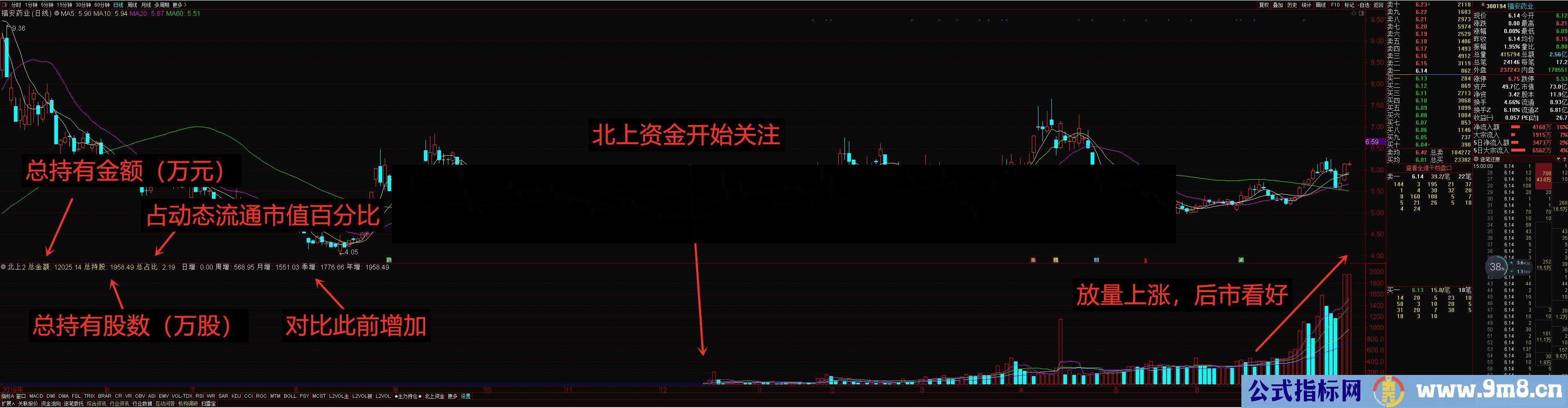 通达信【更新】北上资金持股副图指标公式加密