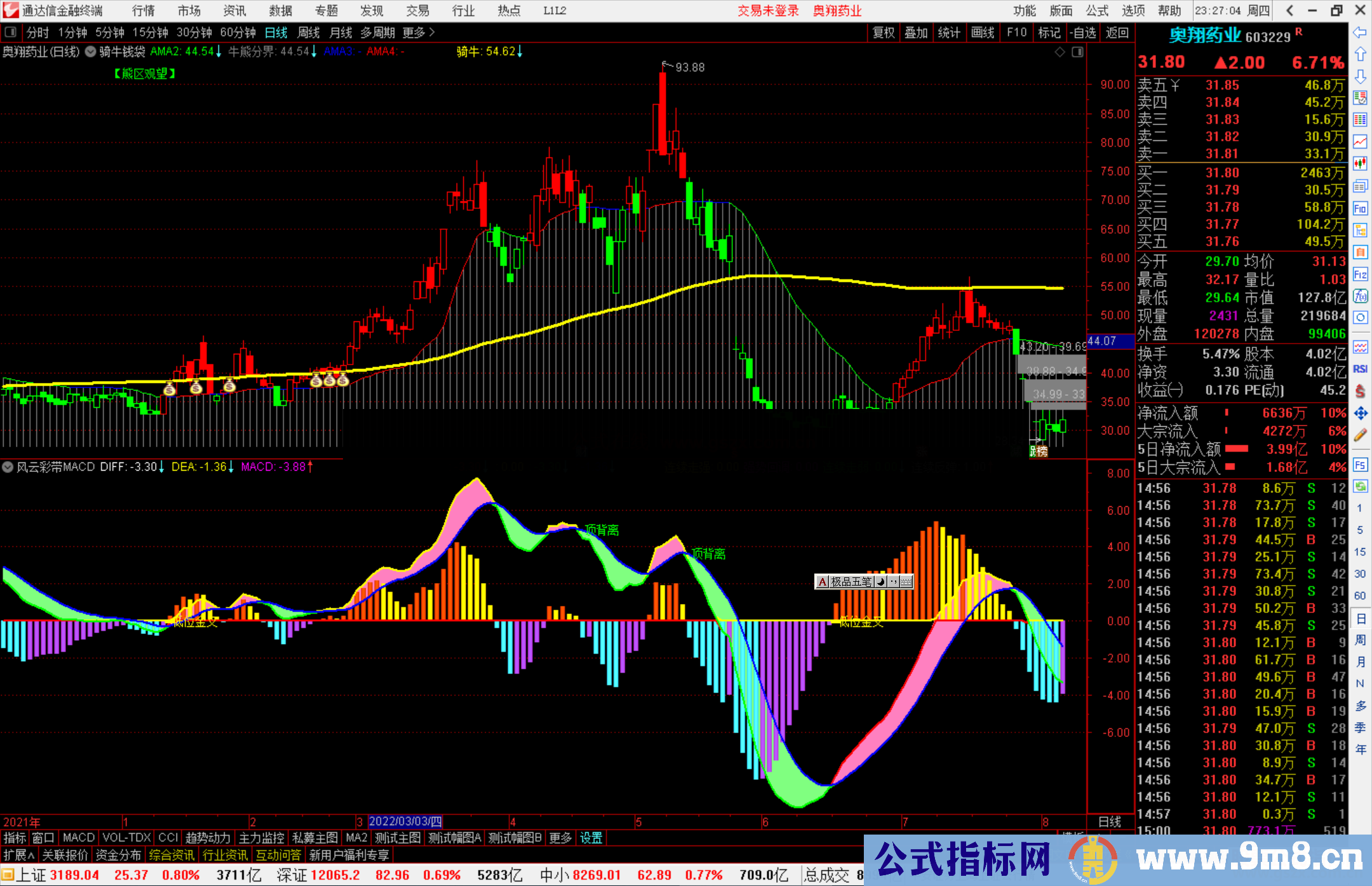 通达信骑牛钱袋主图指标公式源码