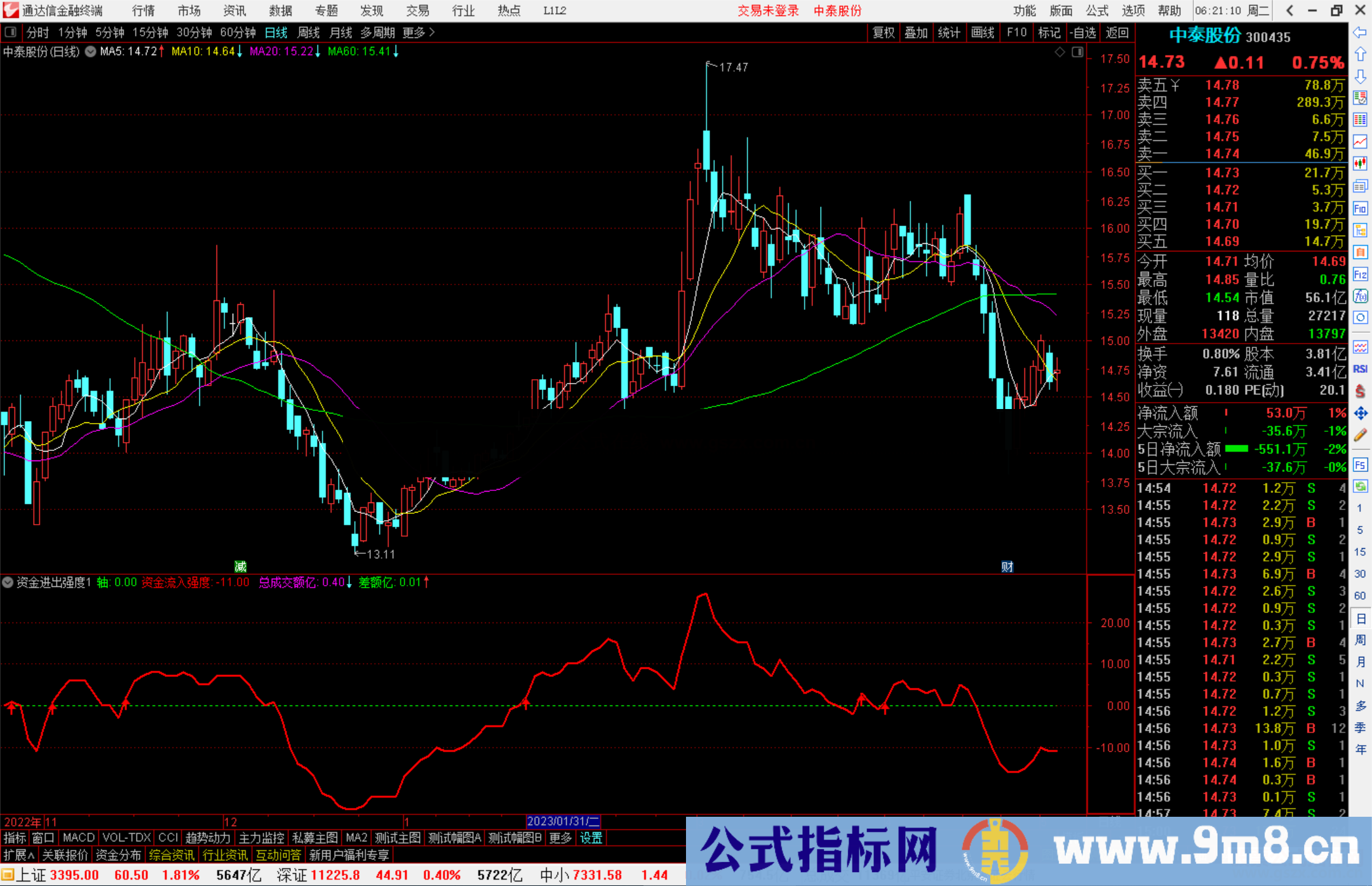 通达信资金进出强度指标公式源码副图