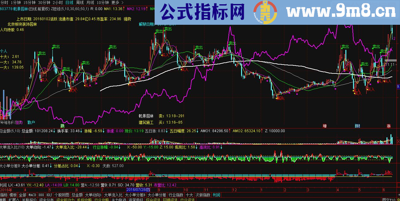 通达信大小单分差比（指标 副图/选股贴图）