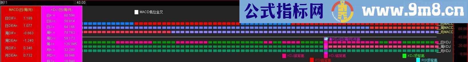 通达信MACD KDJ日周月 顶底背离副图源码