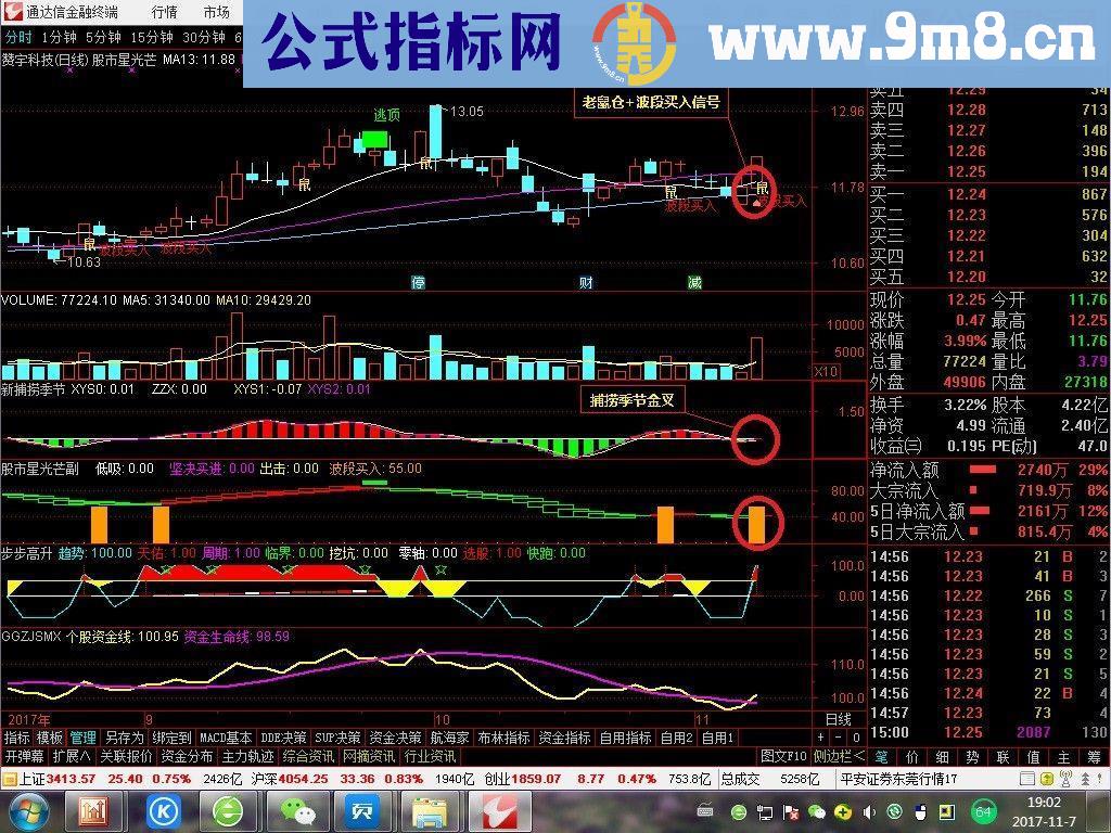 通达信股市星光芒+老鼠仓监控（指标主图/选股贴图