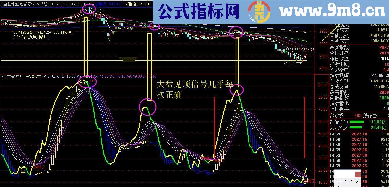 通达信多空精准线【判断顶底】源码副图无未来函数